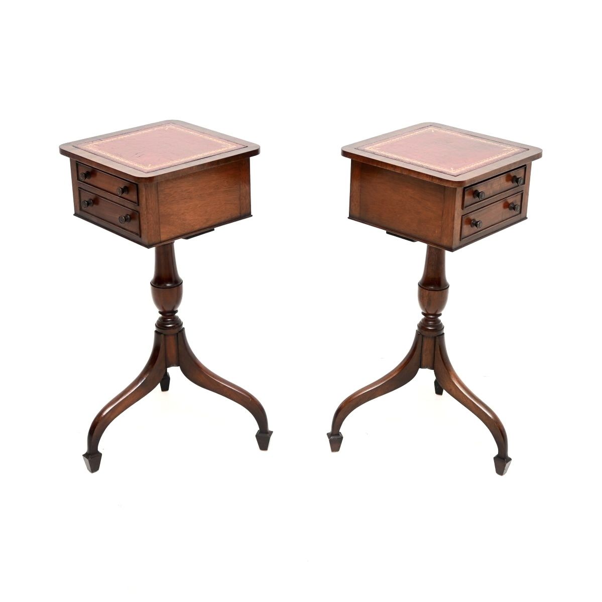 Pair Of Antique Mahogany Leather Top Side Tables photo vintage