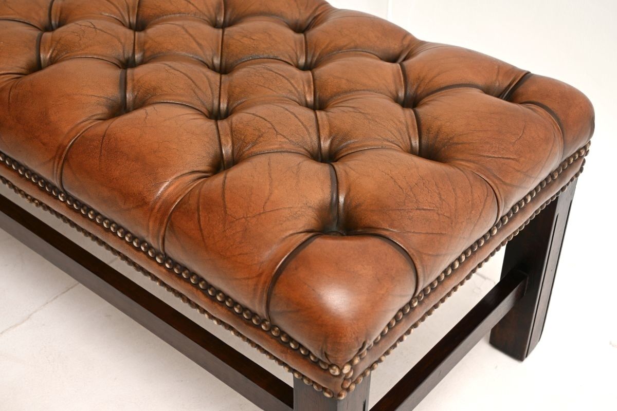 Antique Leather And Mahogany Stool / Bench photo buy