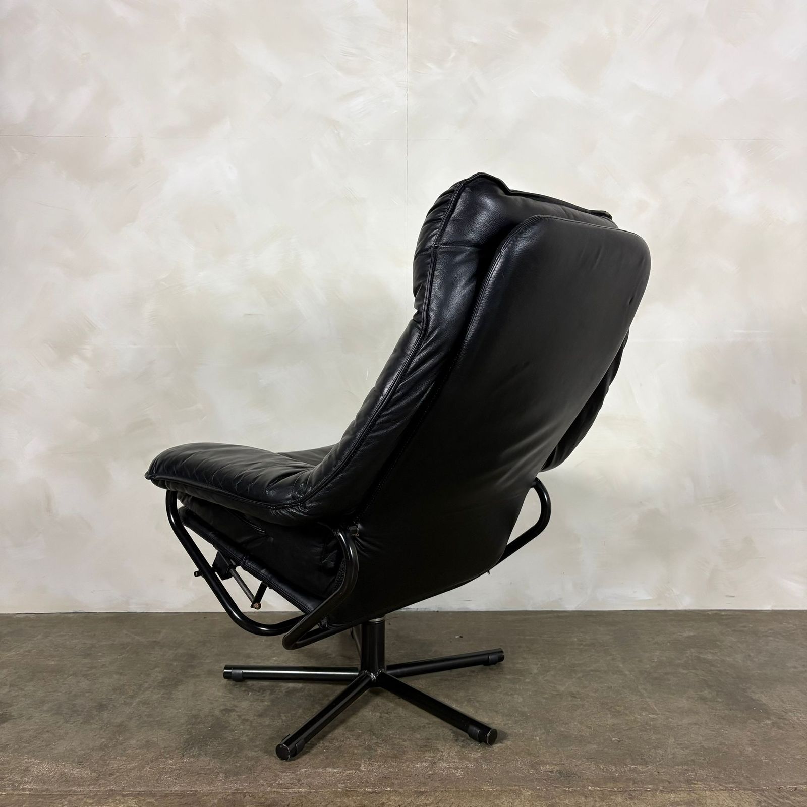 Black Leather Skoghaug Reclining Swivel Lounge Chair With Matching Footstool Mid Century Retro Mcm photo buy