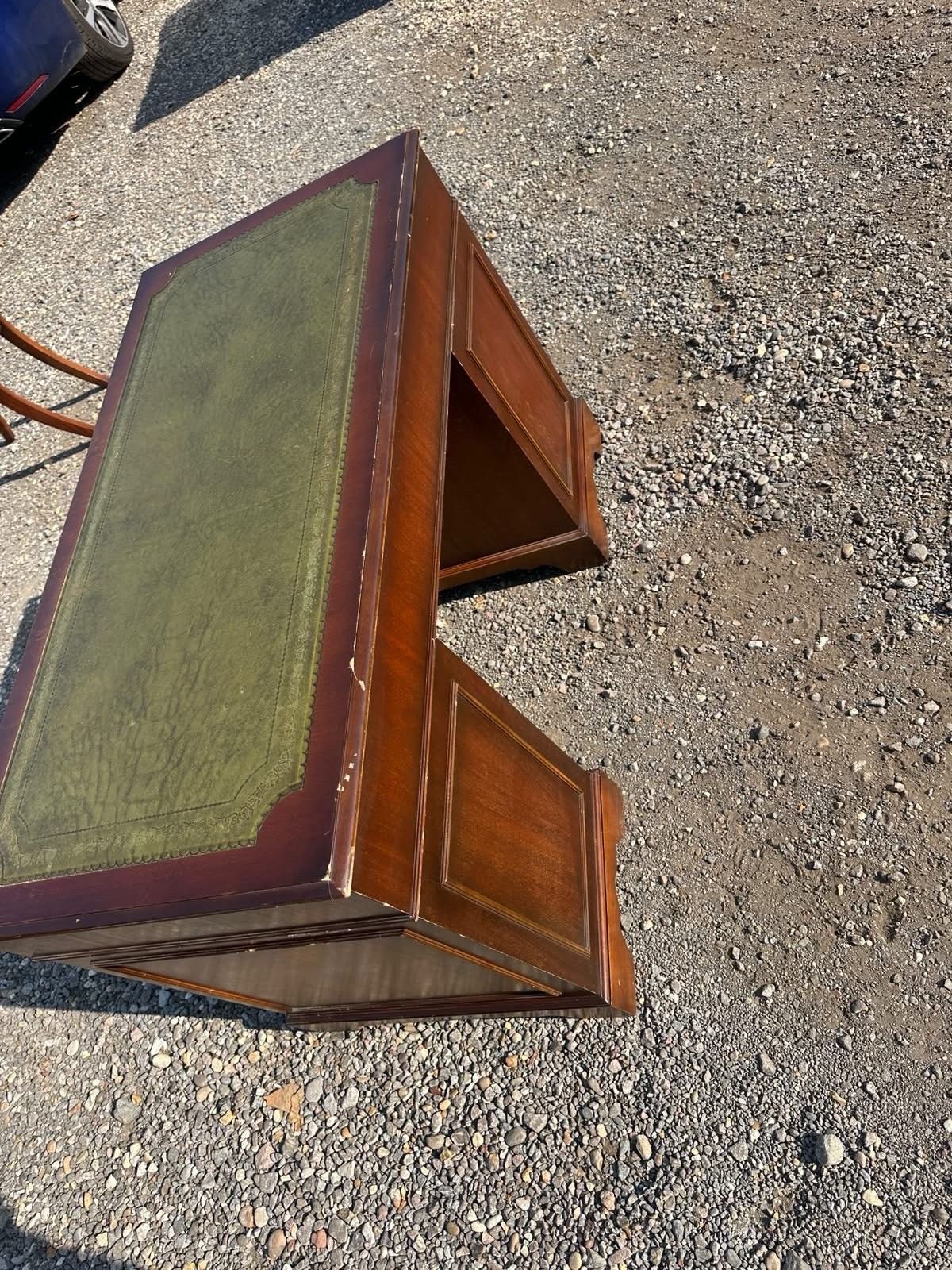 Antique Style Captains Bankers Desk Green Leather Twin Pedestal Partners #81 photo vintage
