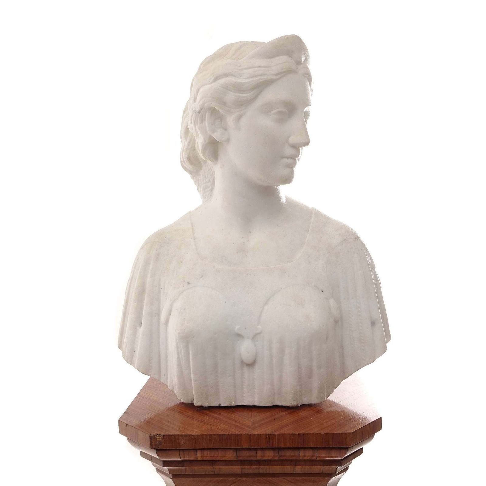 White Carrara Marble Bust Of A Woman 1860s   Attributed To Hiram Powers
