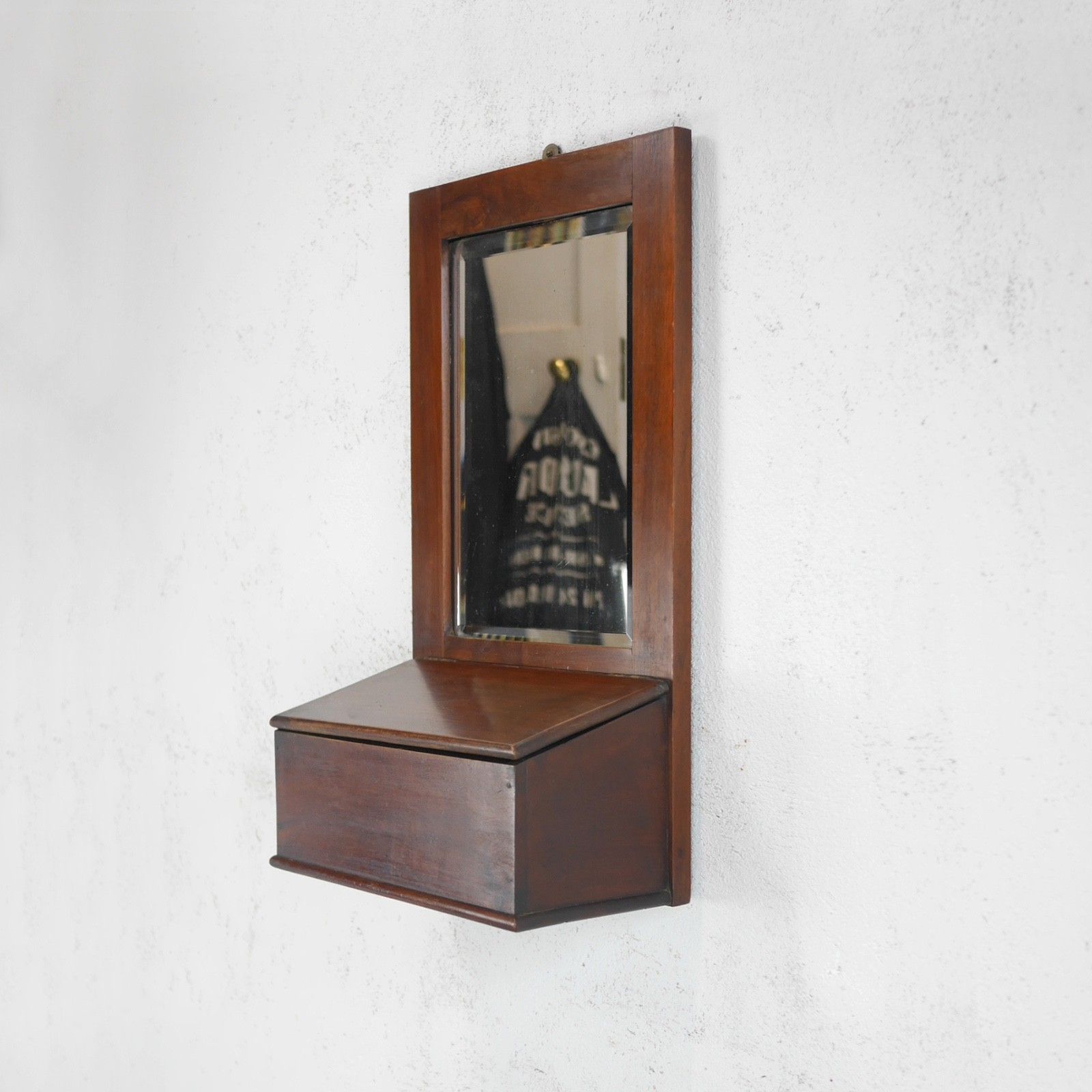 Victorian Antique Mahogany Wall Mirror Valet Hall Glove Box #103219 photo furniture