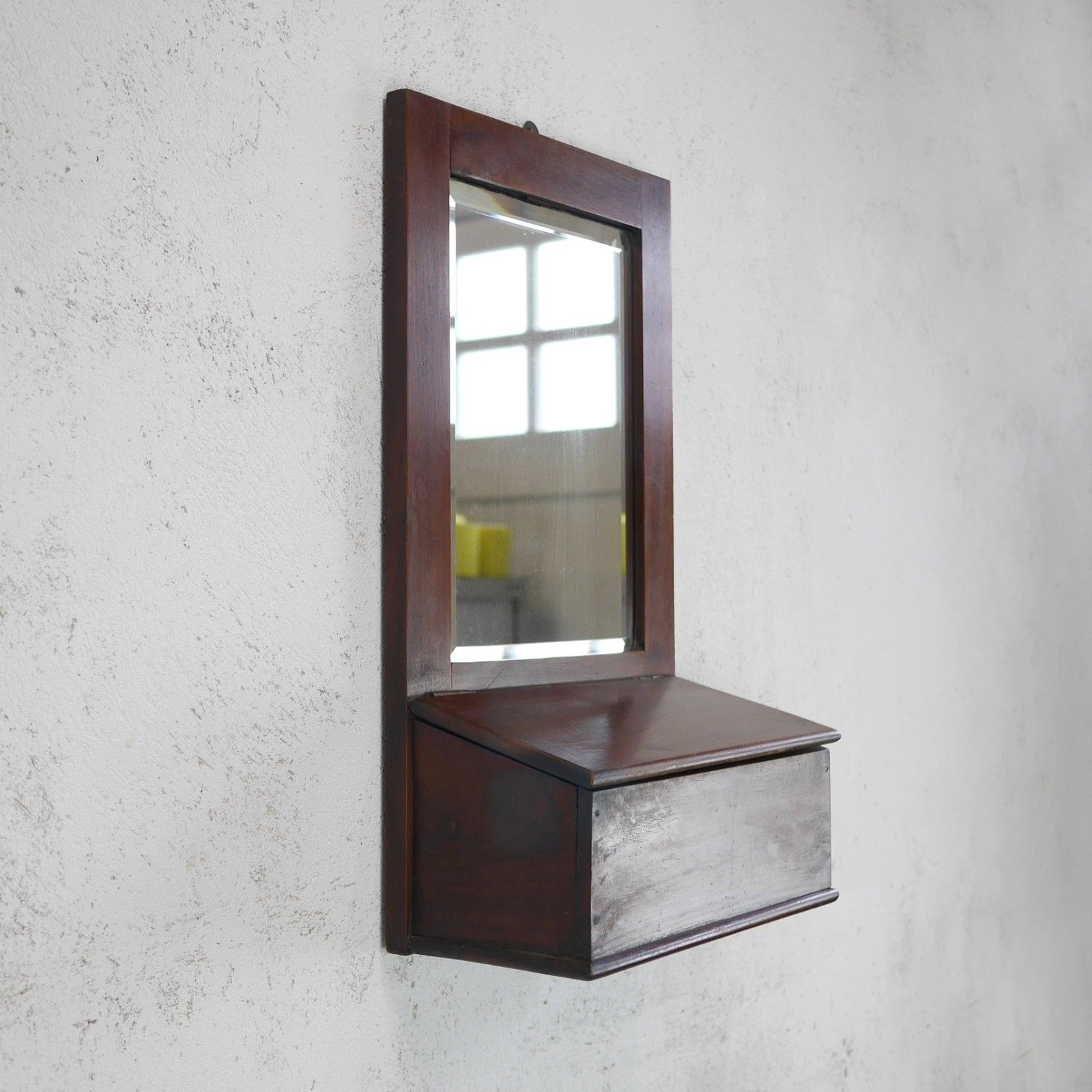 Victorian Antique Mahogany Wall Mirror Valet Hall Glove Box #103219 photo 185.0