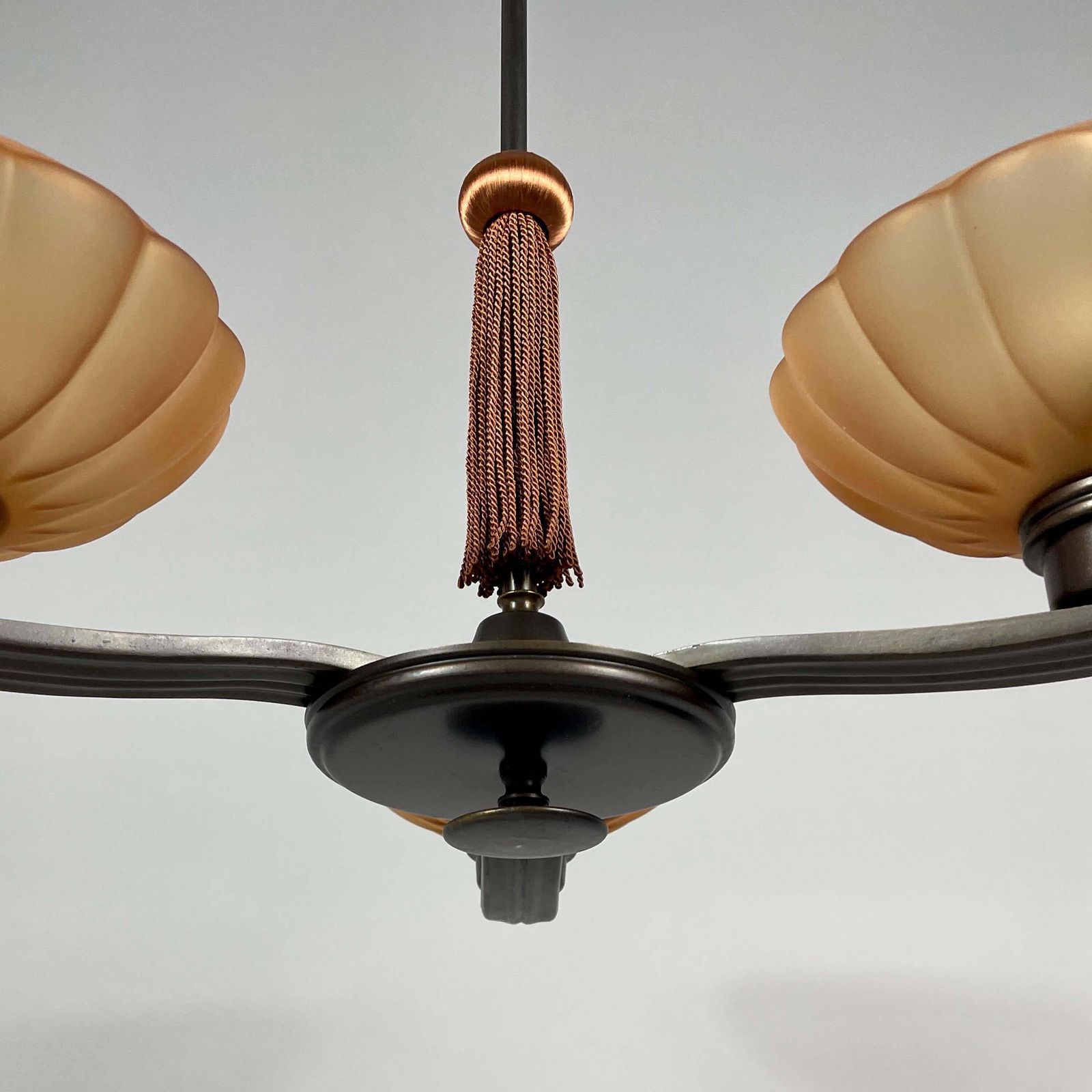 Lighting Art Deco Bronze & Havanna Glass Chandelier, Böhlmarks, Sweden 1930s photo