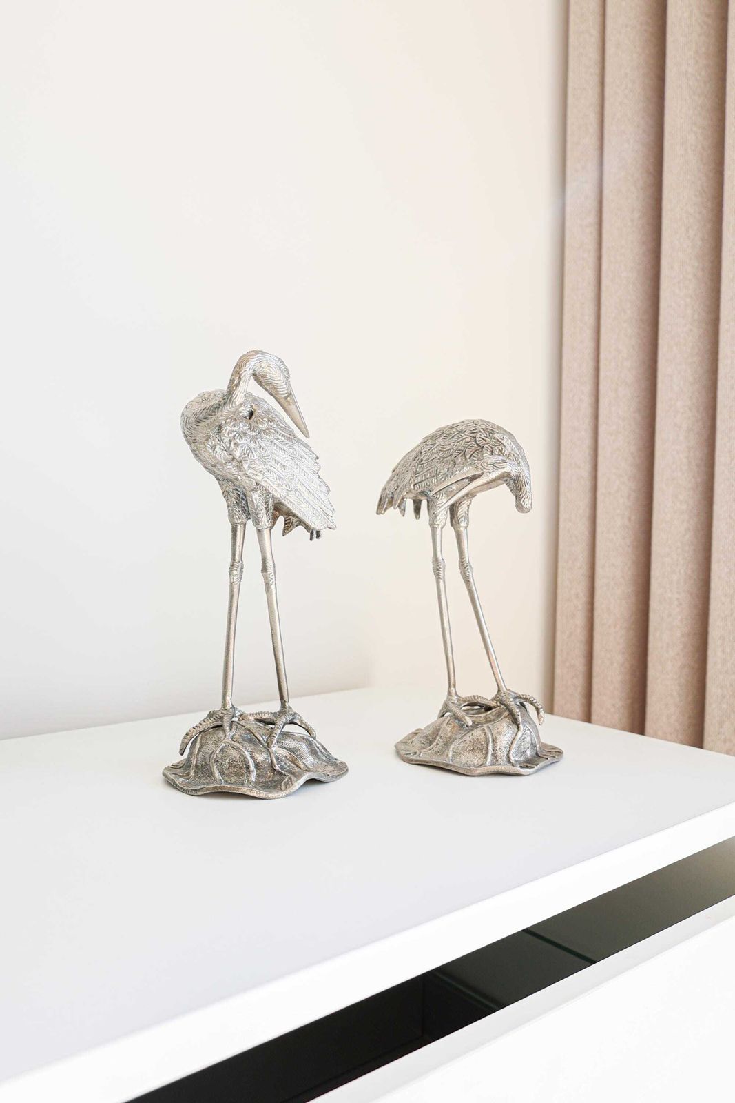 Set Of 2 Silver Plated Heron Birds, Attr. To Maison Bagues