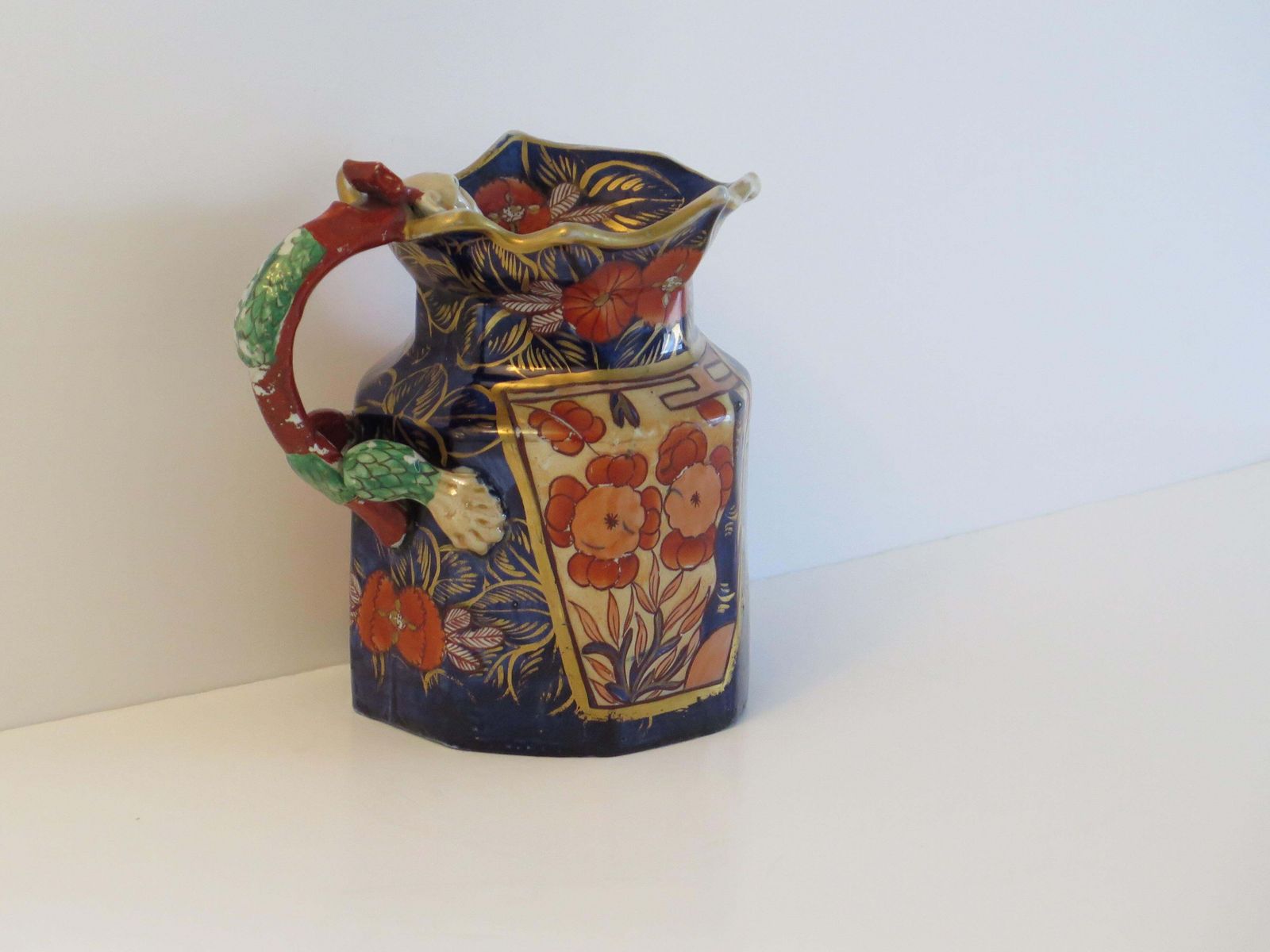 Mason's Ironstone grote kan of pitcher in het School House-patroon, ca. 1820 photo vintage