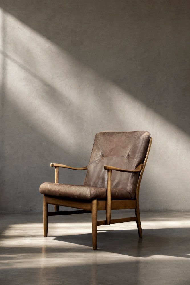 Mid Century Danish Modern Beech And Brown Leather Armchair From Farstrup Møbler, 1970s