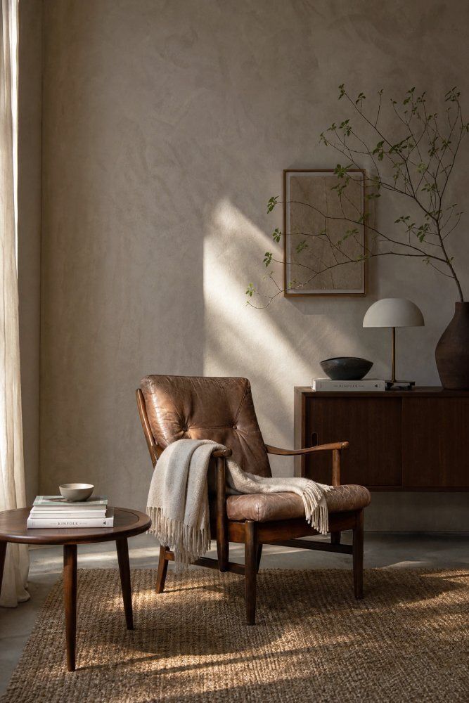Meubels Mid-Century Deens Modern fauteuil in beukenhout en bruin leer van Farstrup Møbler, jaren 1970 photo