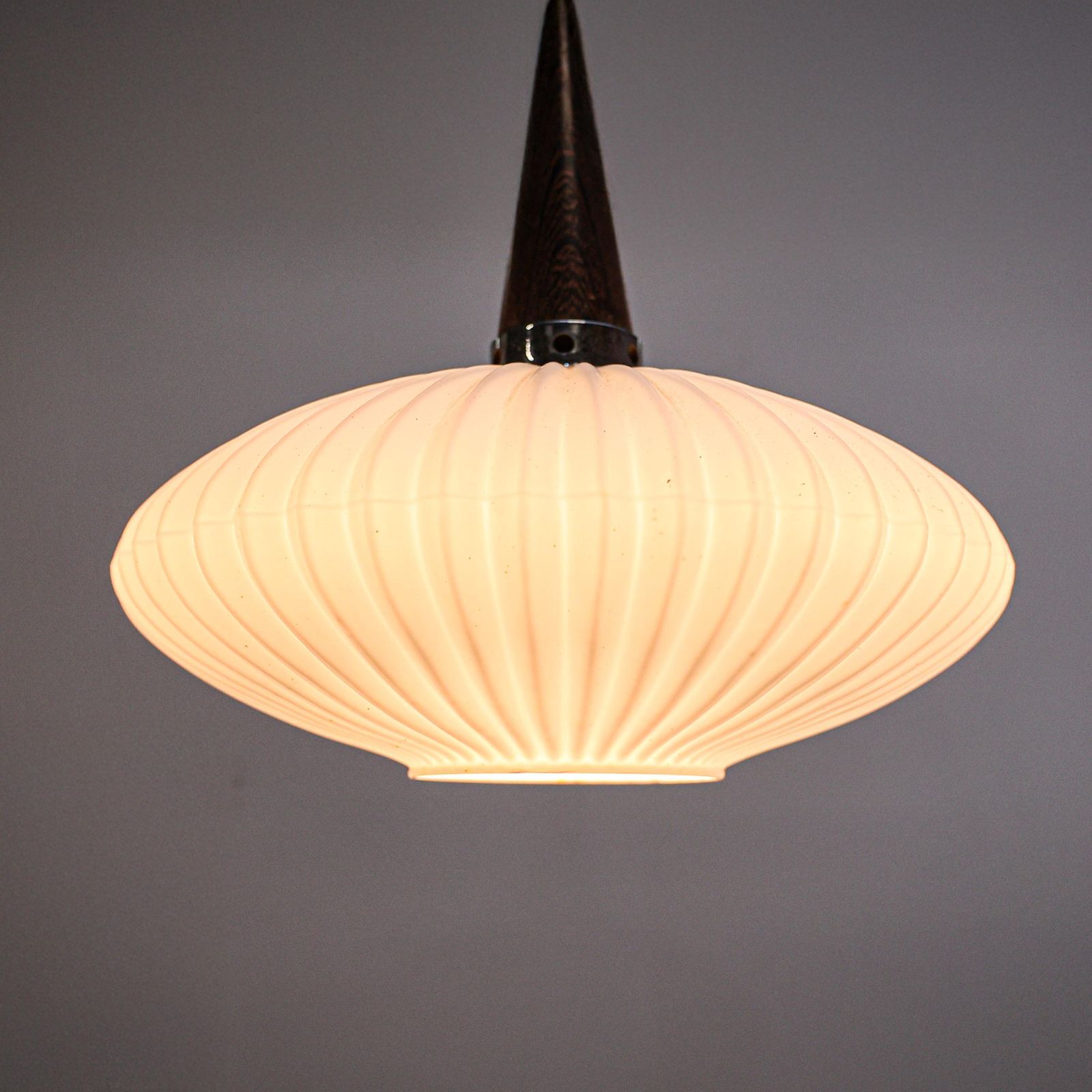 Mid Century Scandinavian Pendant Light, Wenge With Opaline Shade, 1970s. photo buy