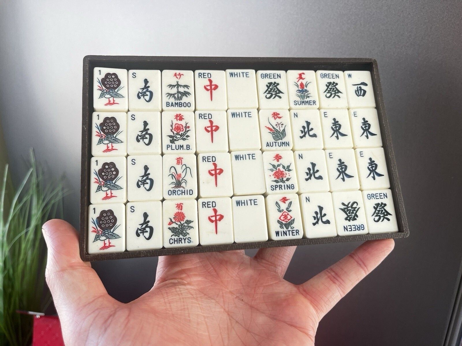 photo furniture Mid Century Mah Jong Cased Set Bamboo & Celluloid Tiles Complete Scoring Sticks