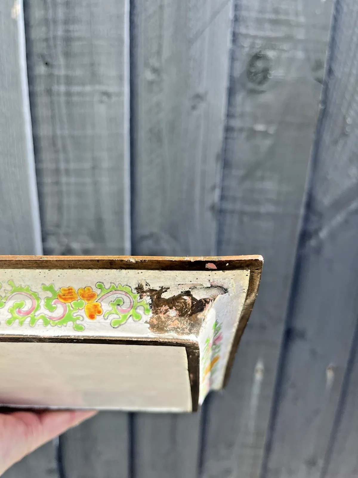 Antique Chinese Enamelled Copper Trinket Tray Hand Painted Figural Garden Scene photo vintage