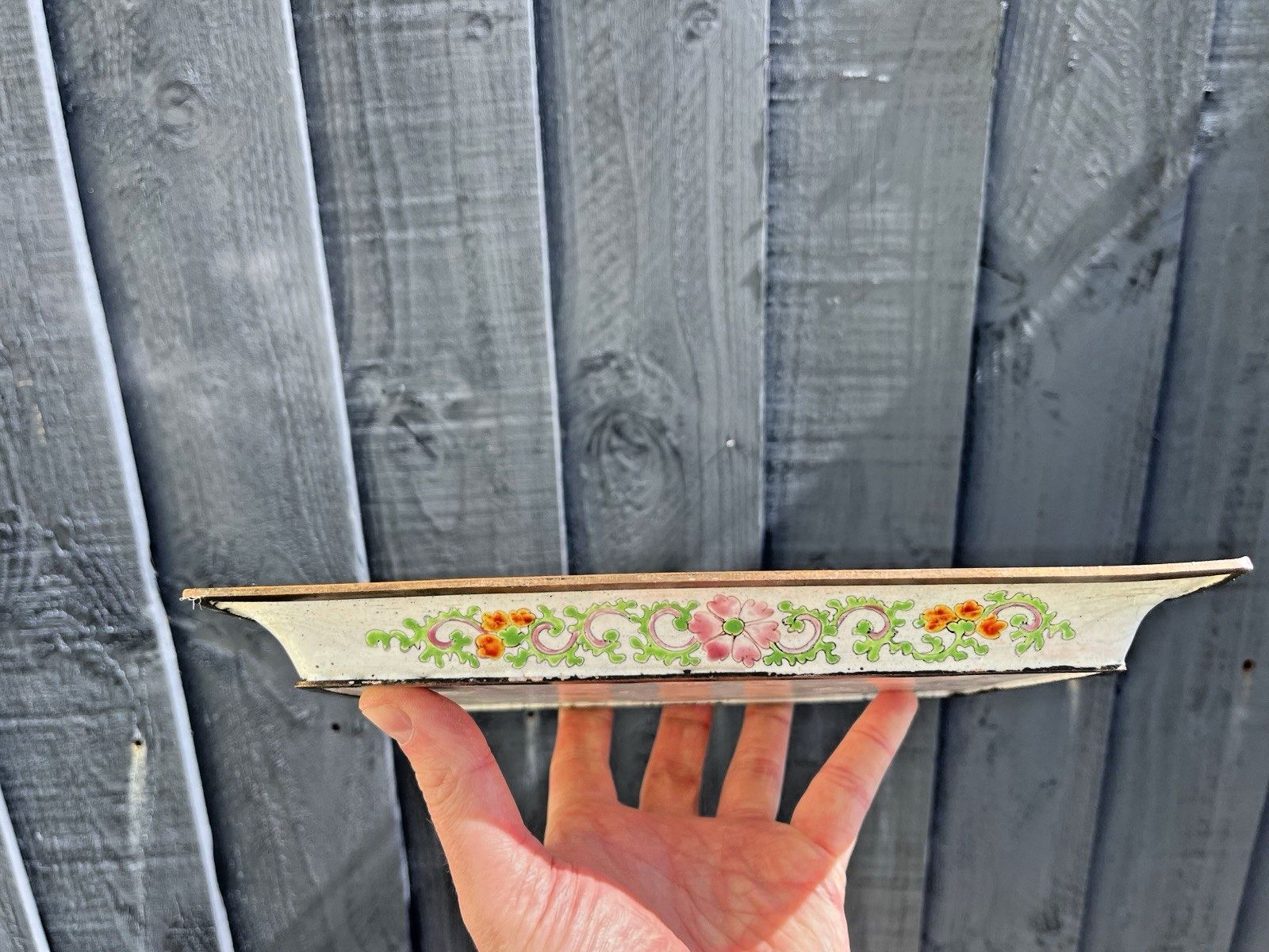 photo furniture Antique Chinese Enamelled Copper Trinket Tray Hand Painted Figural Garden Scene