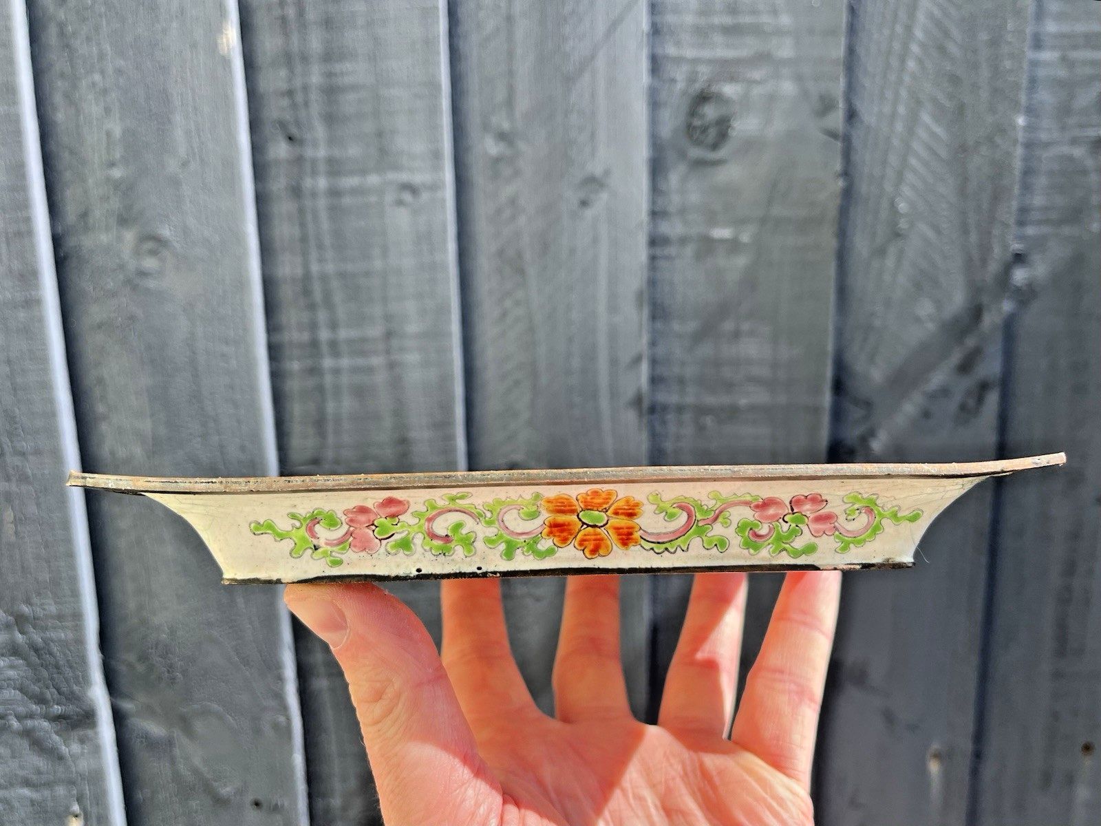 photo for sale Antique Chinese Enamelled Copper Trinket Tray Hand Painted Figural Garden Scene