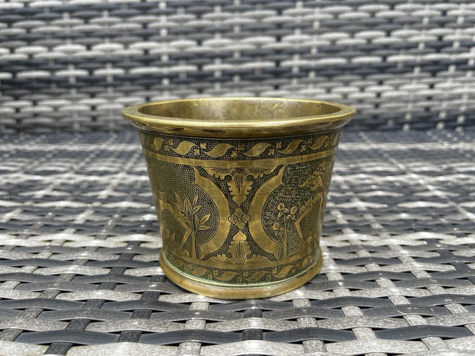 19th C Antique Indian Bronze Pancha Patra Holy Water Vessel Makara Ritual Pot photo for sale