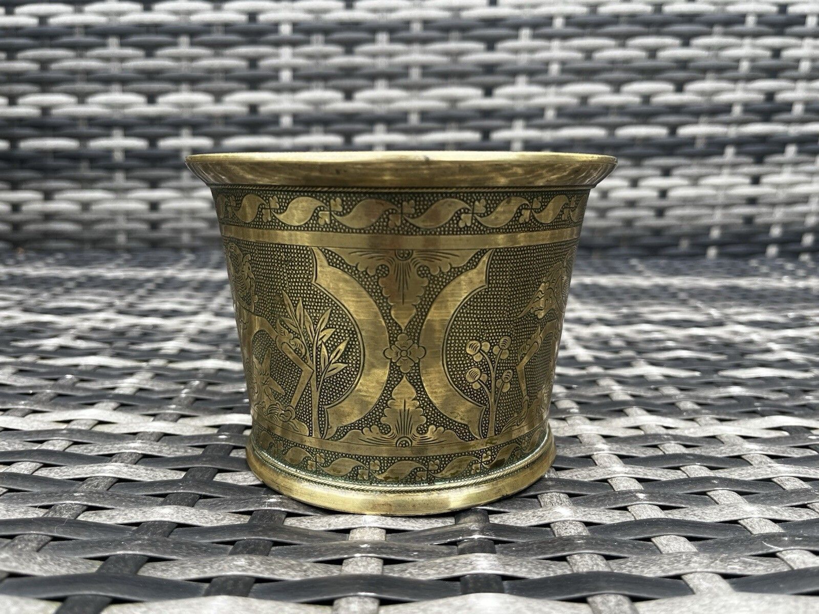 19th C Antique Indian Bronze Pancha Patra Holy Water Vessel Makara Ritual Pot photo vinterior