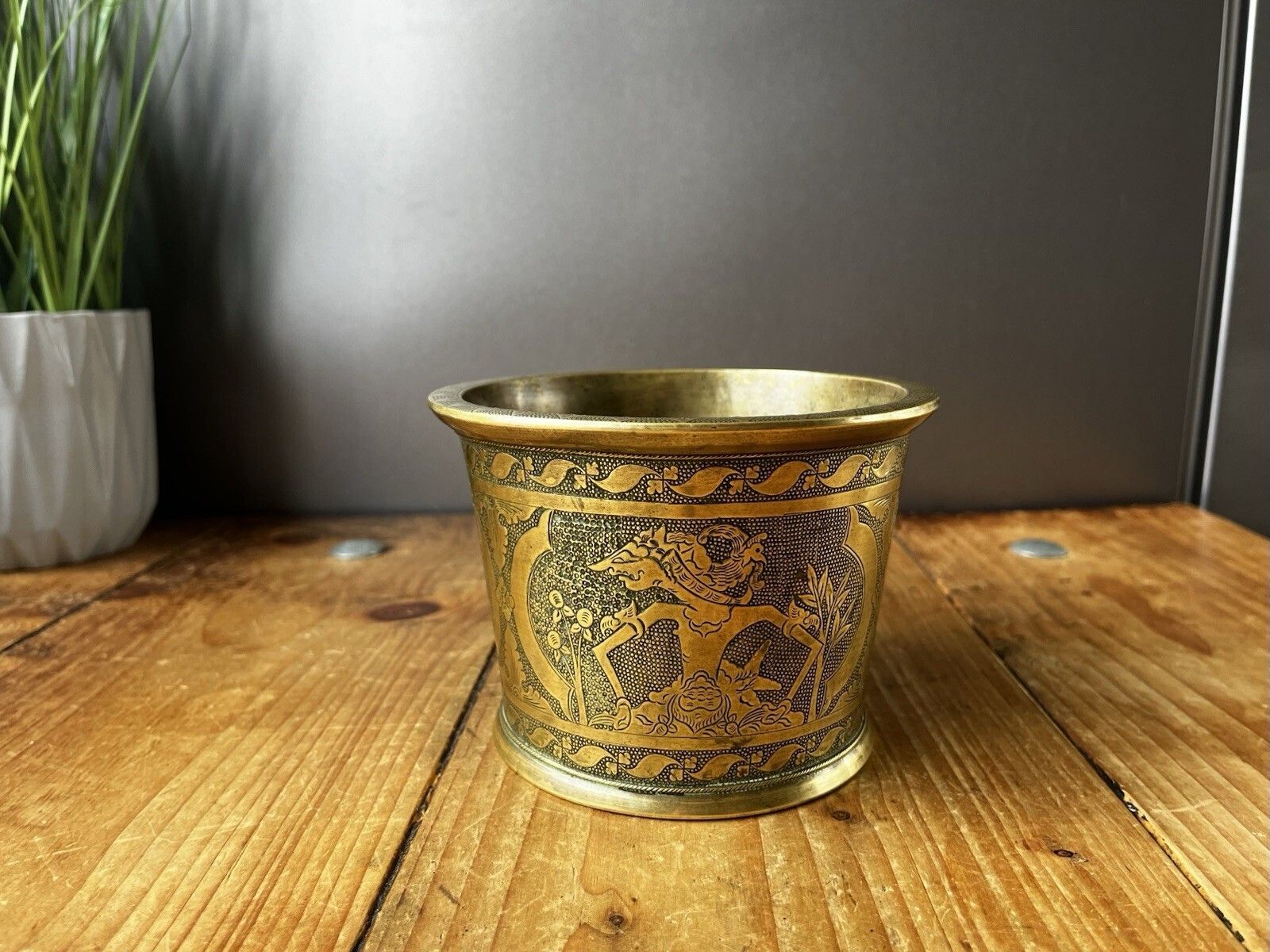 photo vinterior 19th C Antique Indian Bronze Pancha Patra Holy Water Vessel Makara Ritual Pot