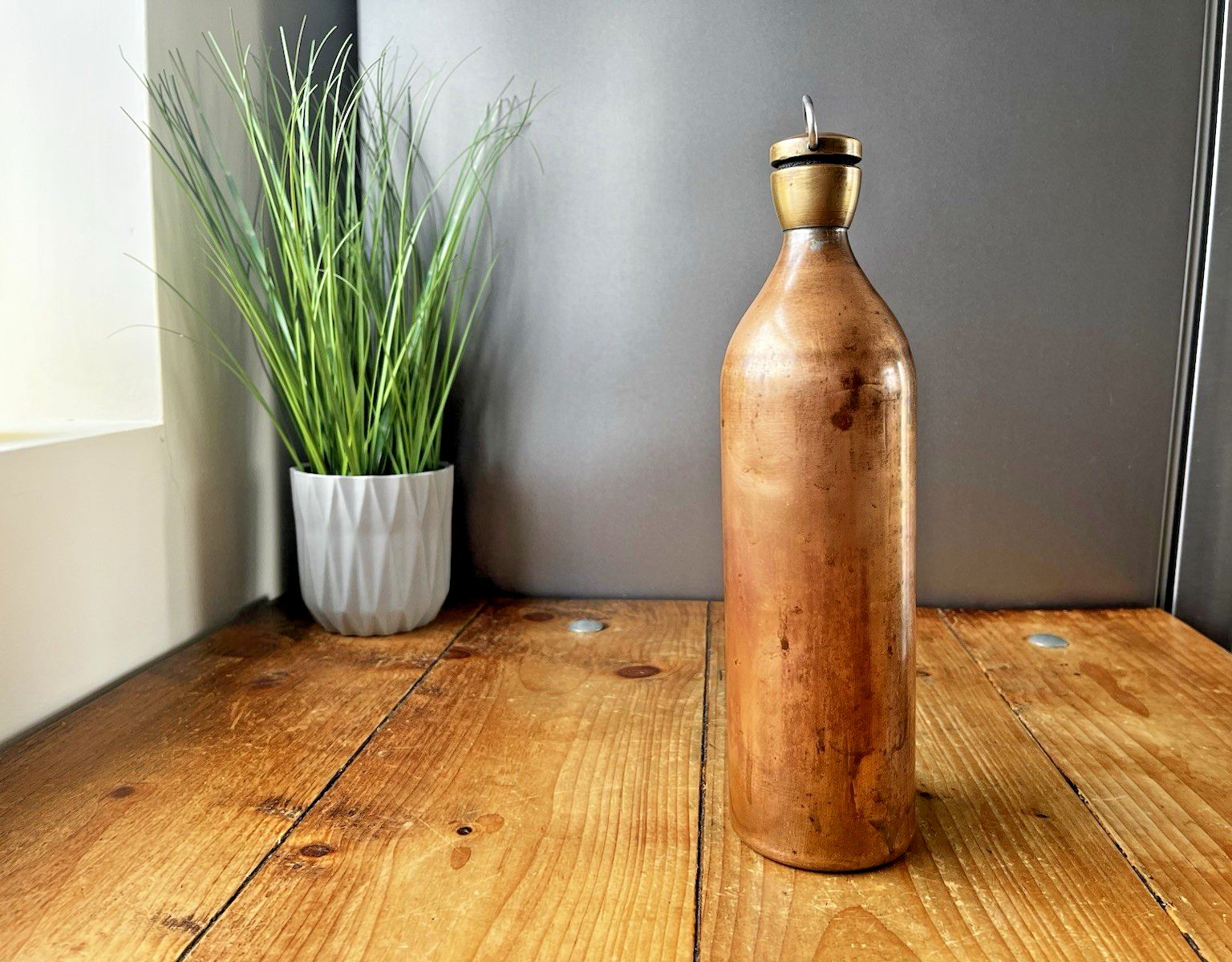 Heavy Antique Copper & Brass Hot Water Bottle Warmer Flask Farmhouse Door Stop photo furniture