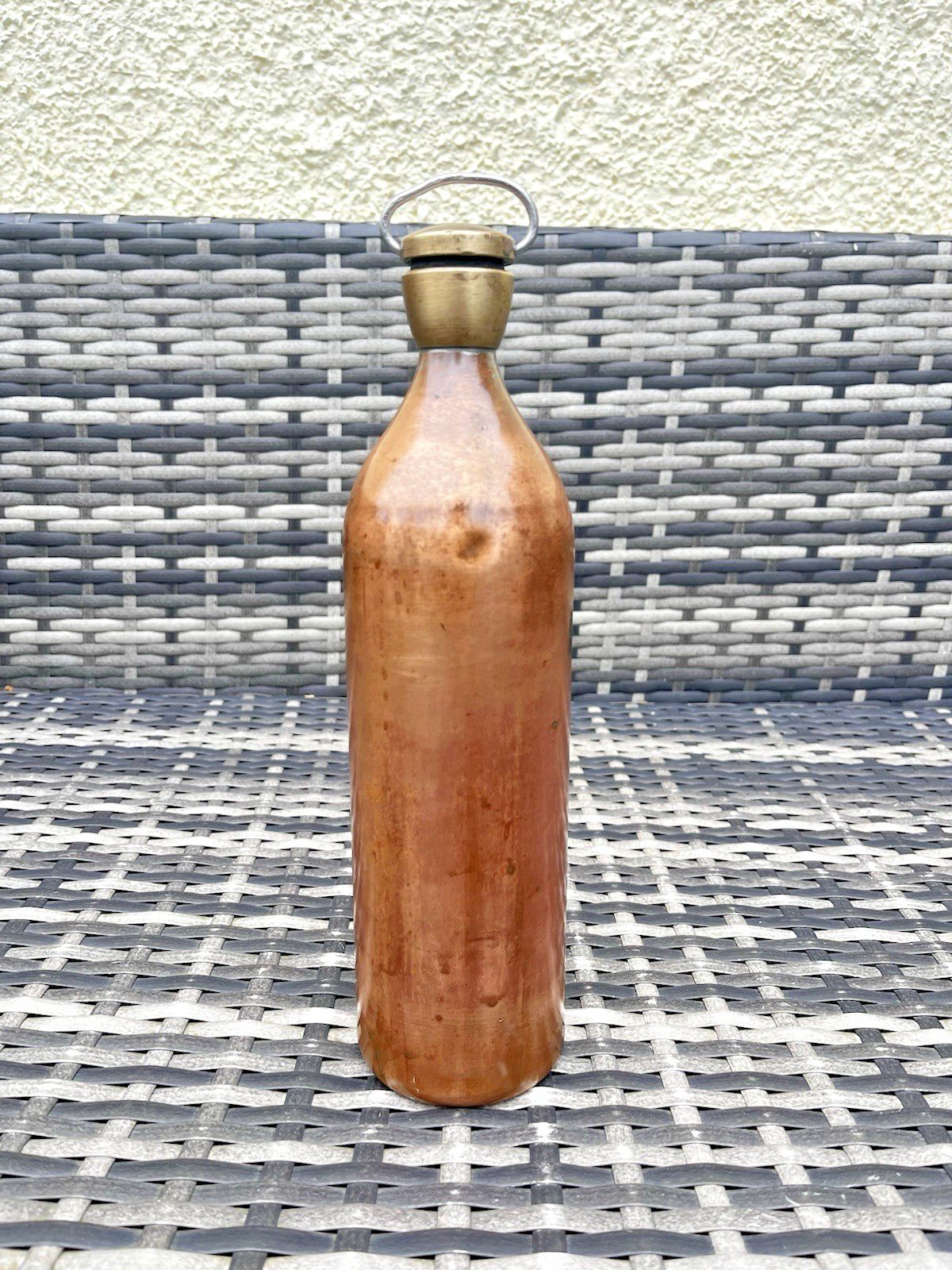 photo furniture Heavy Antique Copper & Brass Hot Water Bottle Warmer Flask Farmhouse Door Stop