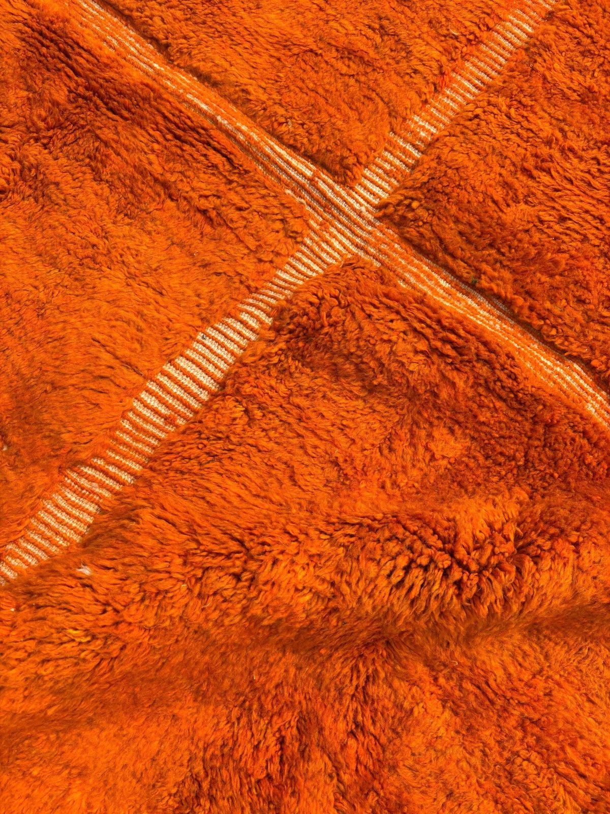 photo for sale Handmade Moroccan Berber Mrirt Rug – Orange Wool Rug 210x320 Cm –Modern Textured Carpet – Bold Abstract Design – Large Living Room Area Rug