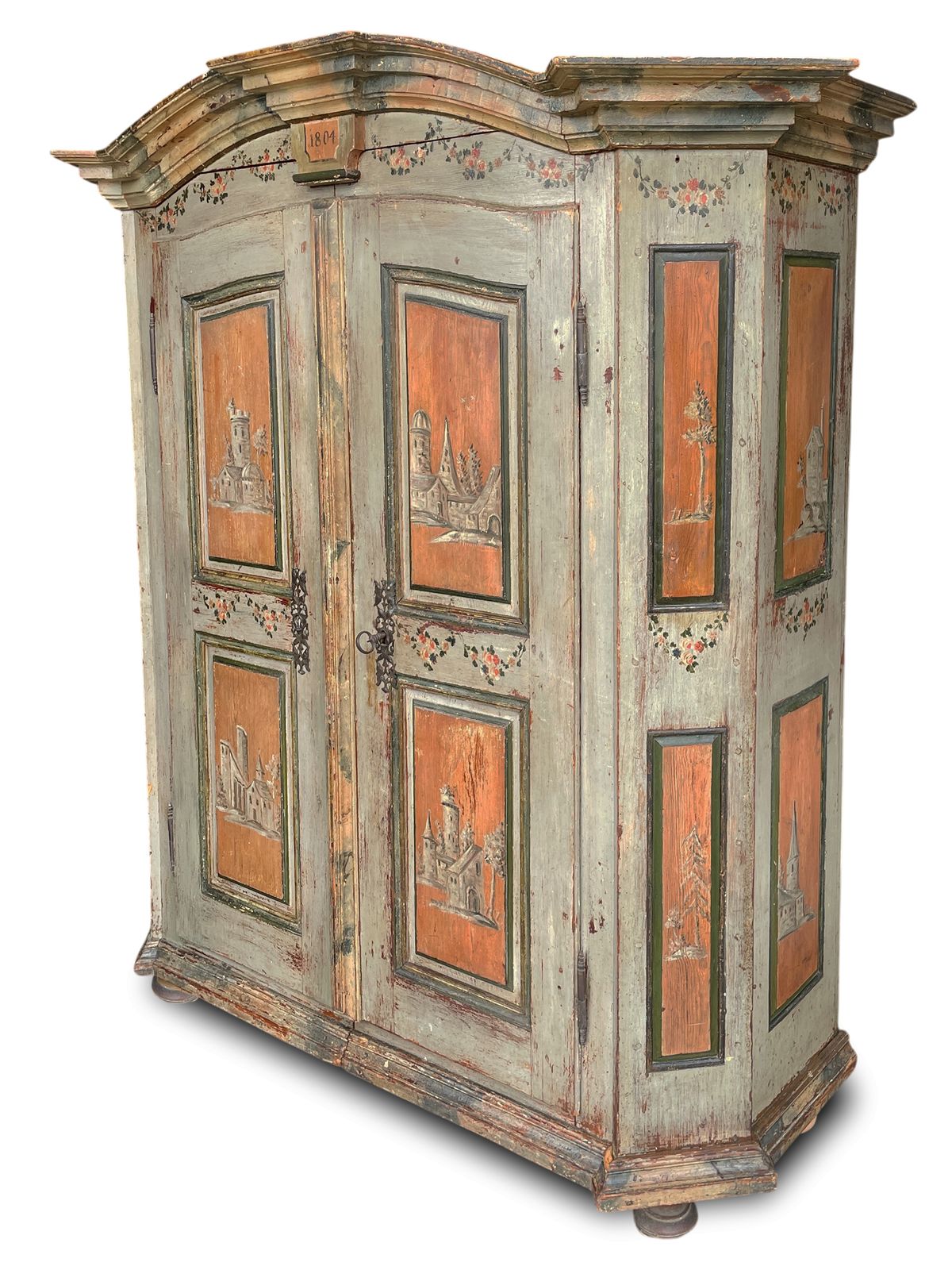 Antique Painted Wardrobe, Dated 1804 photo for sale