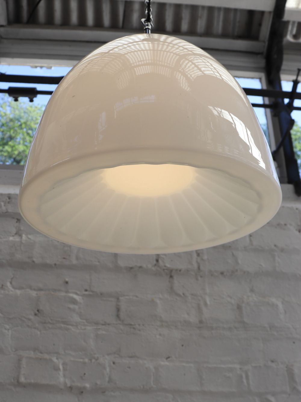 Beautiful Vintage Czech Opaline Sunburst Pendant Light photo vinterior