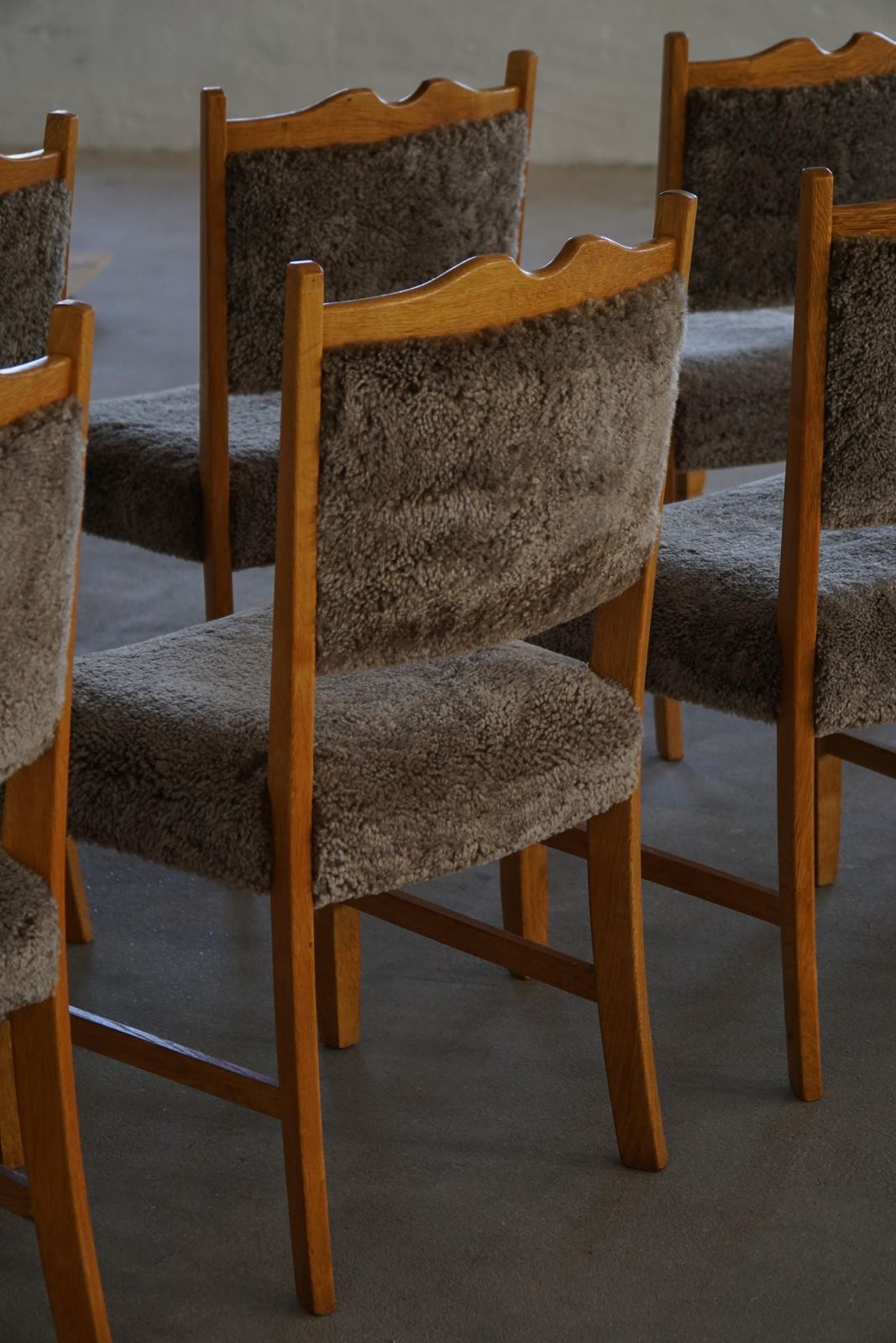 Set Of 8 Danish Modern Dining Chairs In Oak And Lambswool Henning Kjærnulf 1960s photo buy