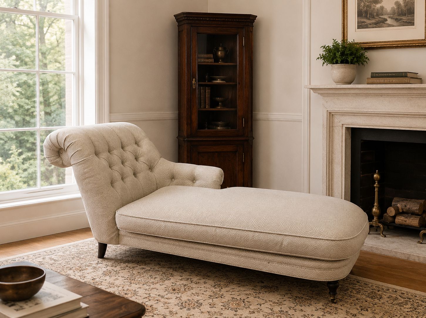 Victorian Style Chaise Longue Button Back Daybed Lounge Chair Sofa Settee