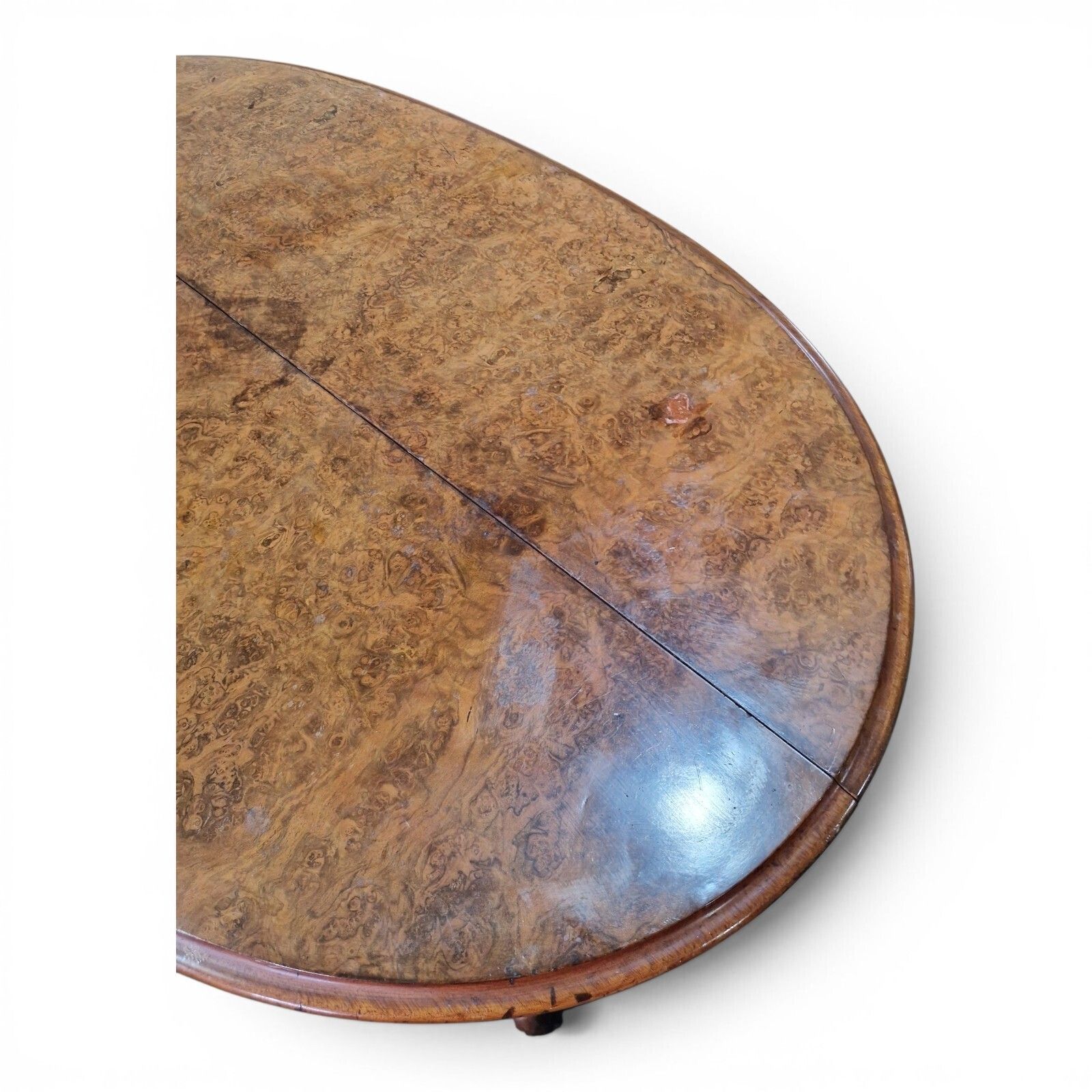 photo for sale Antique Victorian Burr Walnut Oval Table Console Desk Centre Table Carved Base