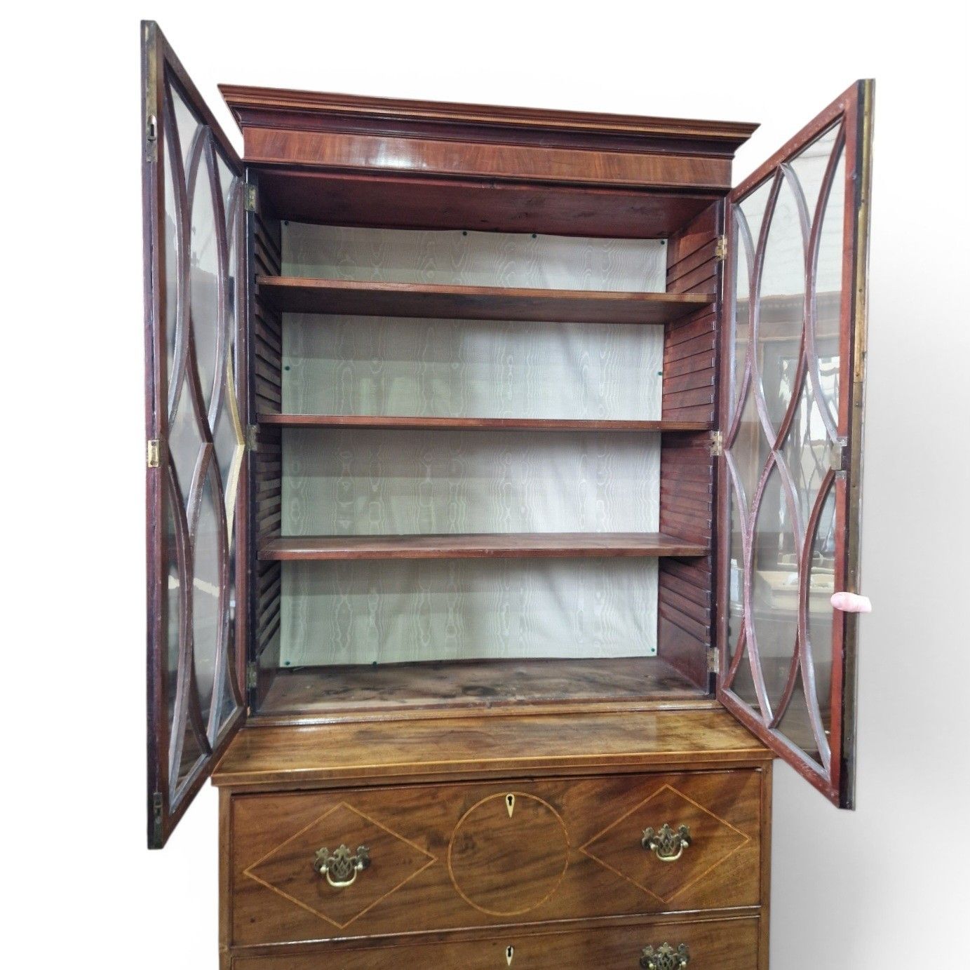 Antique Mahogany Secretaire Bookcase Bureau Display Cabinet Inlaid Writing Desk photo buy
