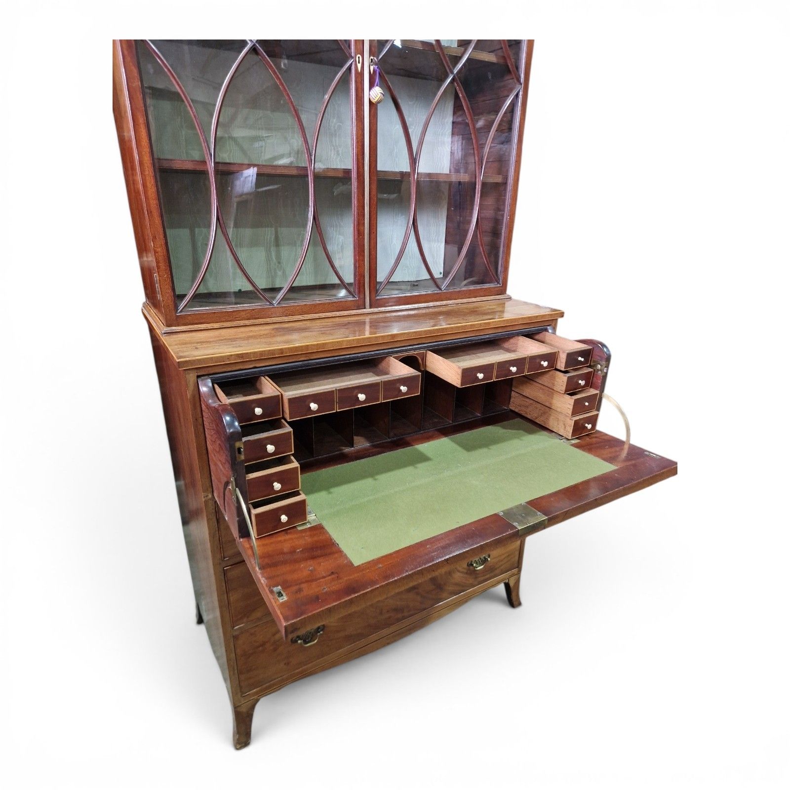 photo vinterior Antique Mahogany Secretaire Bookcase Bureau Display Cabinet Inlaid Writing Desk