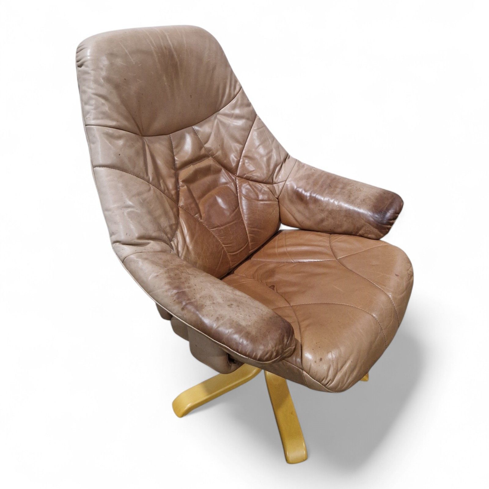 Vintage Leather Swivel Recliner Lounge Chair Danish Style Mid Century Armchair photo vinterior