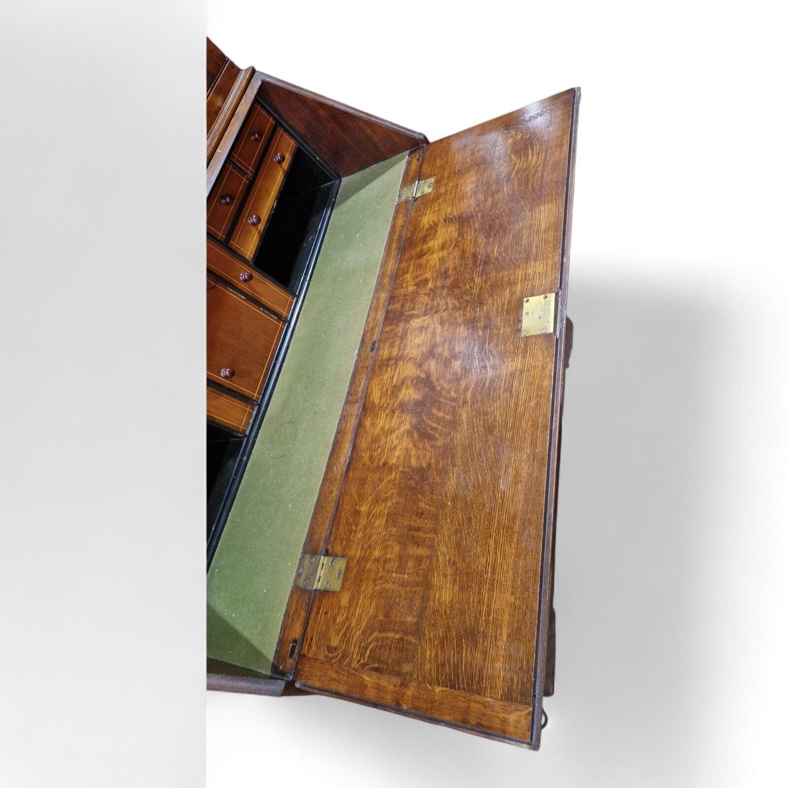 495.0 Victorian Oak Bureau Bookcase Georgian Revival Inlaid Writing Desk C1890 Tall photo