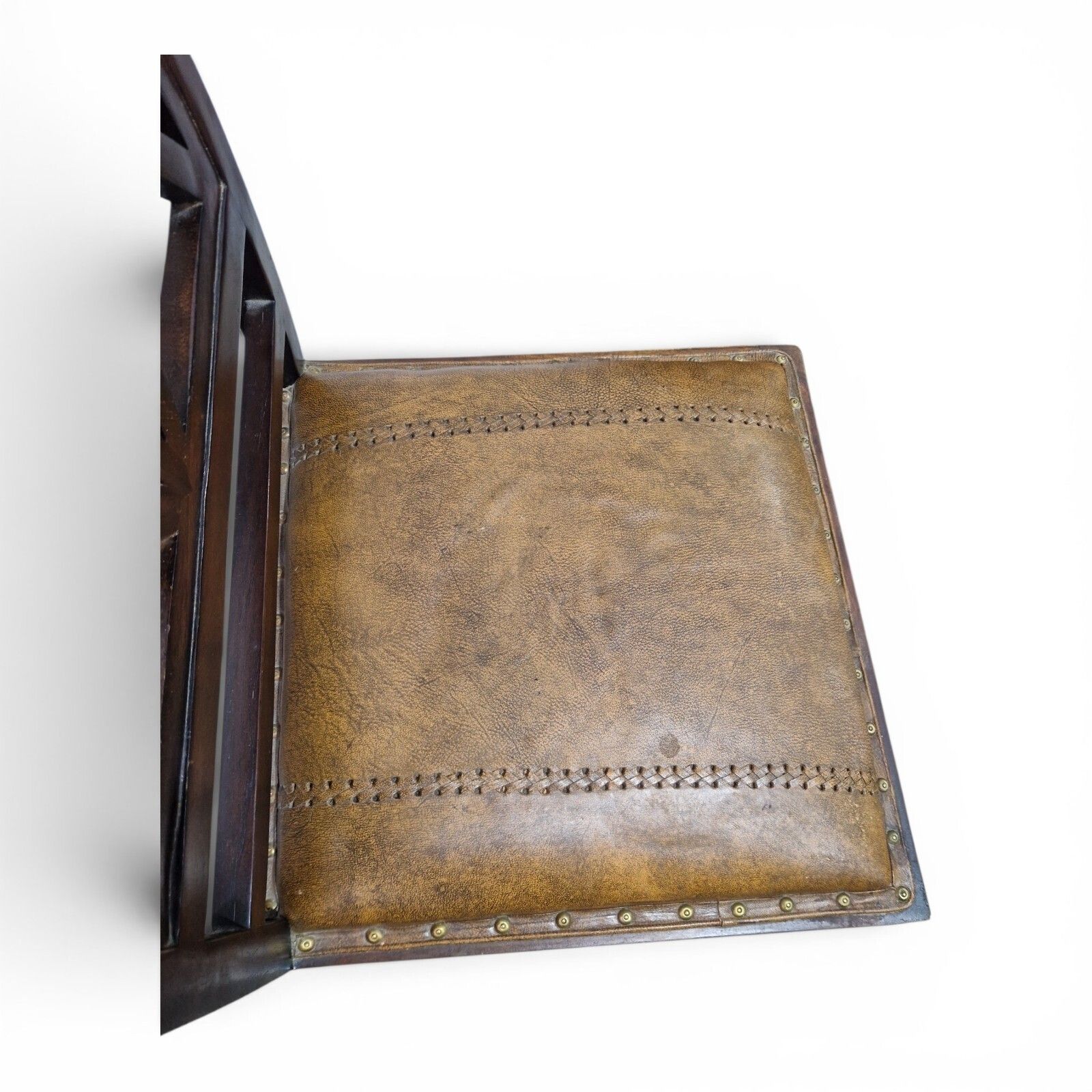 photo for sale Antique Regency Mahogany Desk Chair Leather Seat Lattice Back Hall Chair