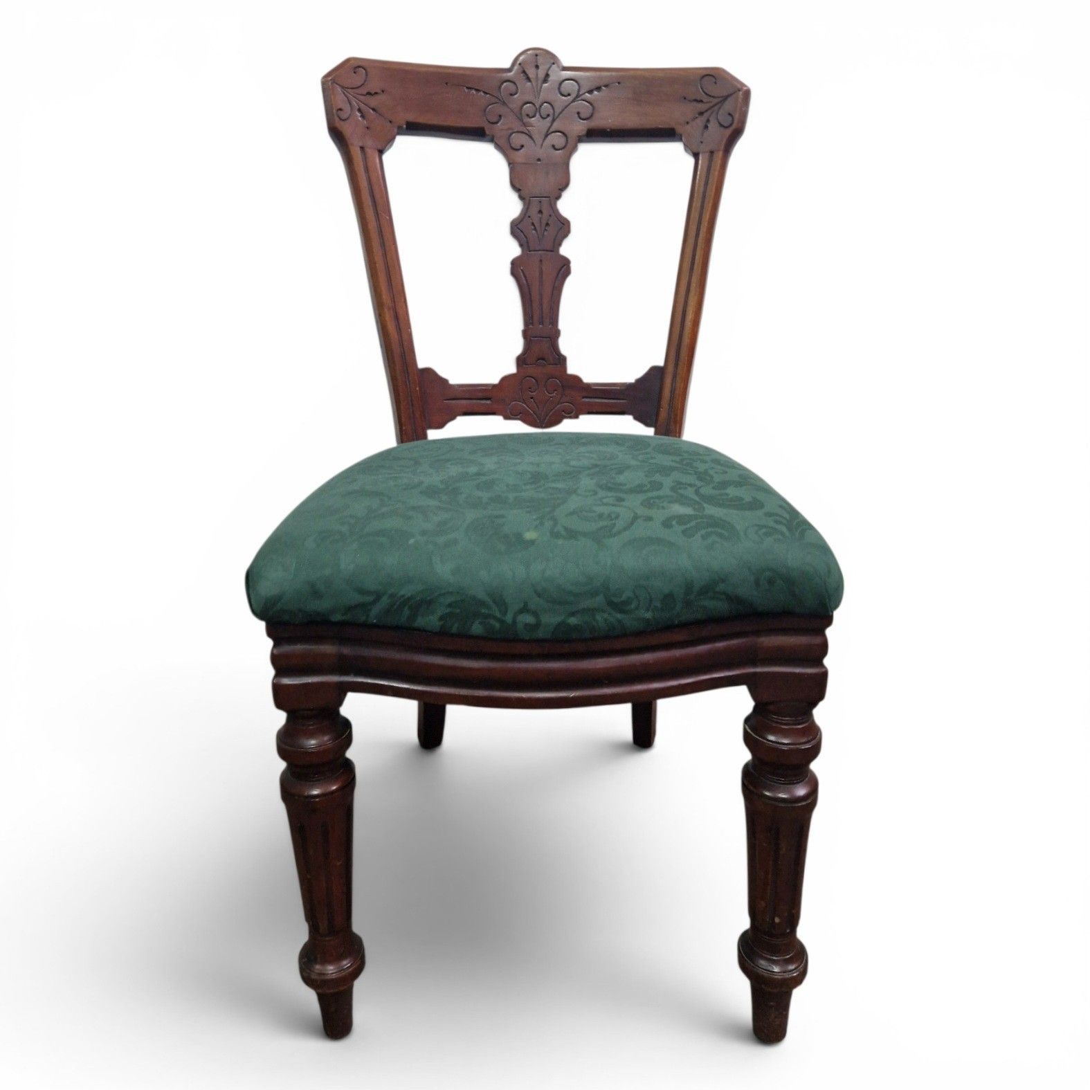 Antique Victorian Reilly Patent Dining Chair Carved Mahogany Hall Side Chair photo for sale