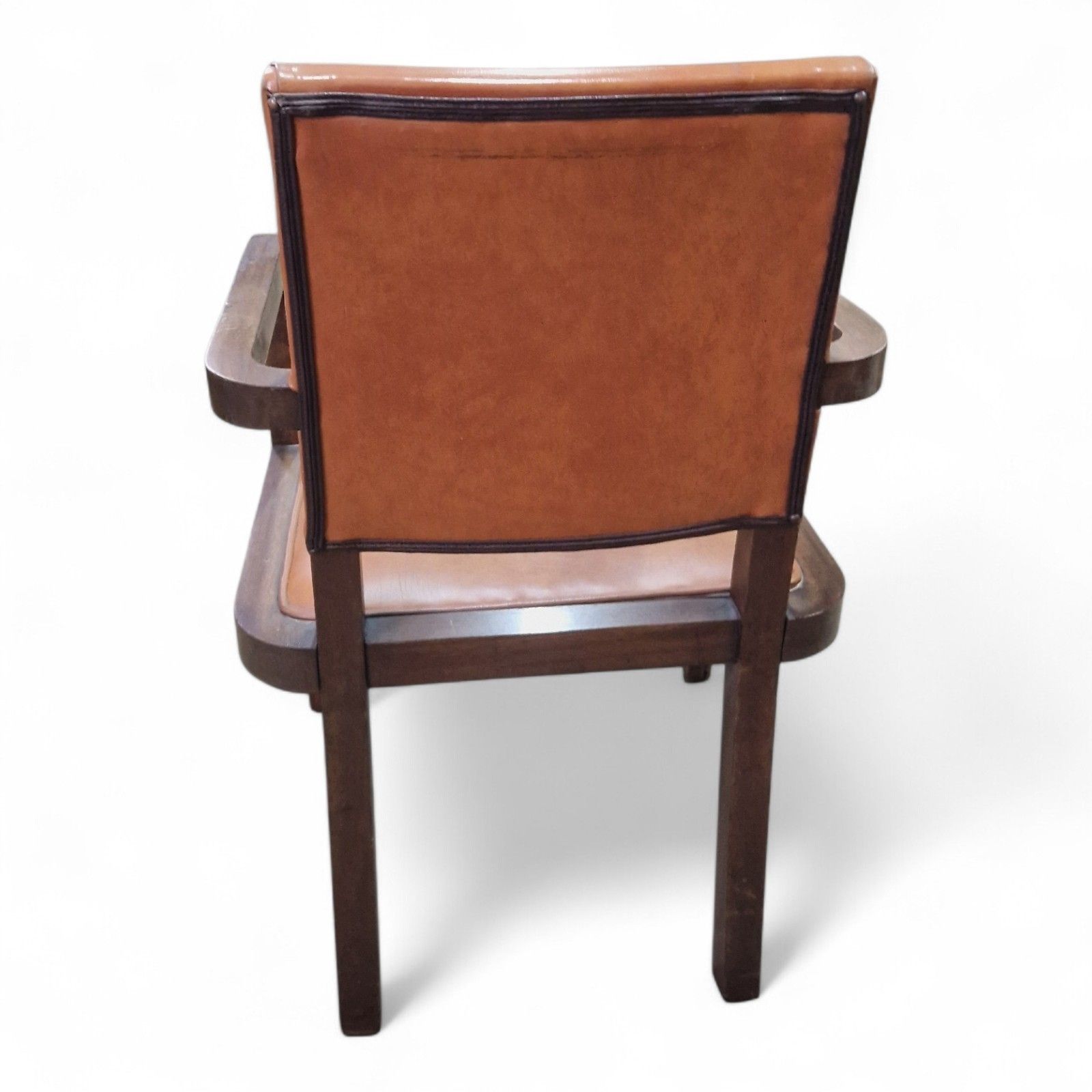 photo furniture Art Deco Armchair Desk Chair Library Study Chair Tan Vinyl Wooden Arms