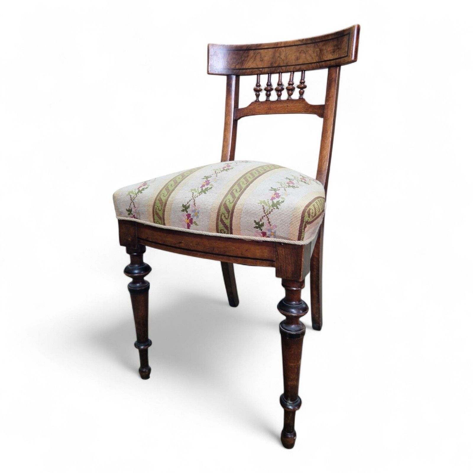 Antique Victorian Walnut Bedroom Chair Floral Upholstered Hall Side Chair photo furniture
