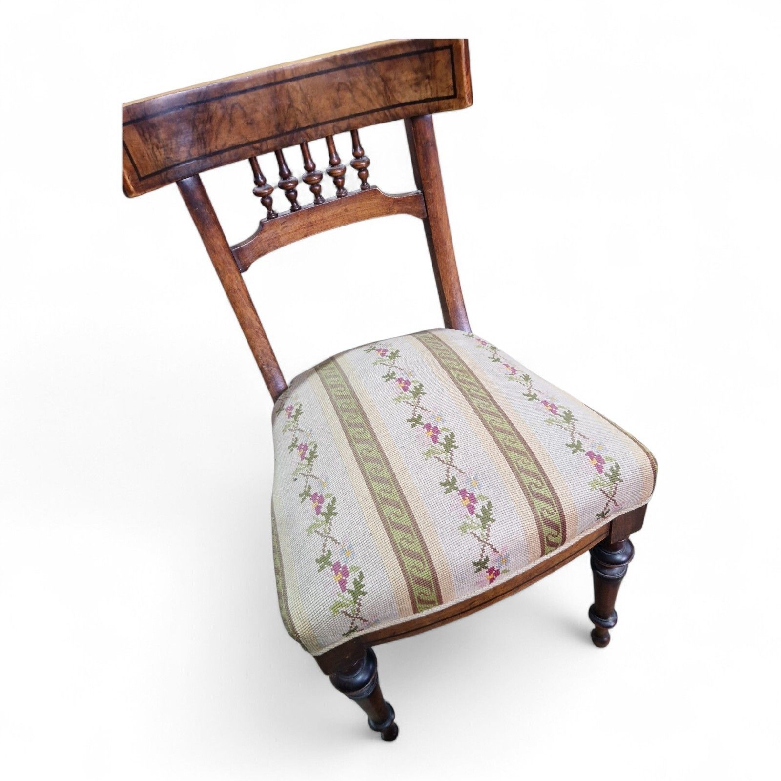 photo buy Antique Victorian Walnut Bedroom Chair Floral Upholstered Hall Side Chair