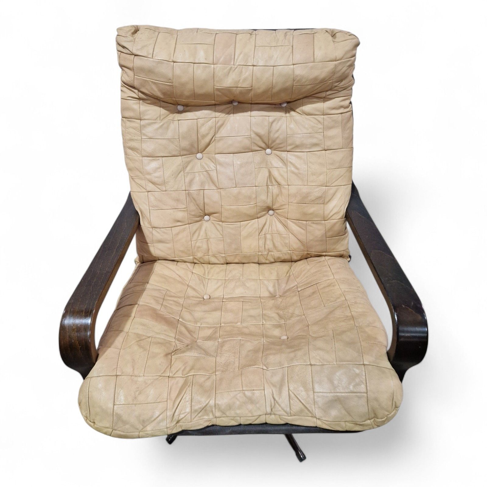 Danish Swivel Lounge Chair Tan Leather Mid Century Modern Easy Chair Retro photo 150.0
