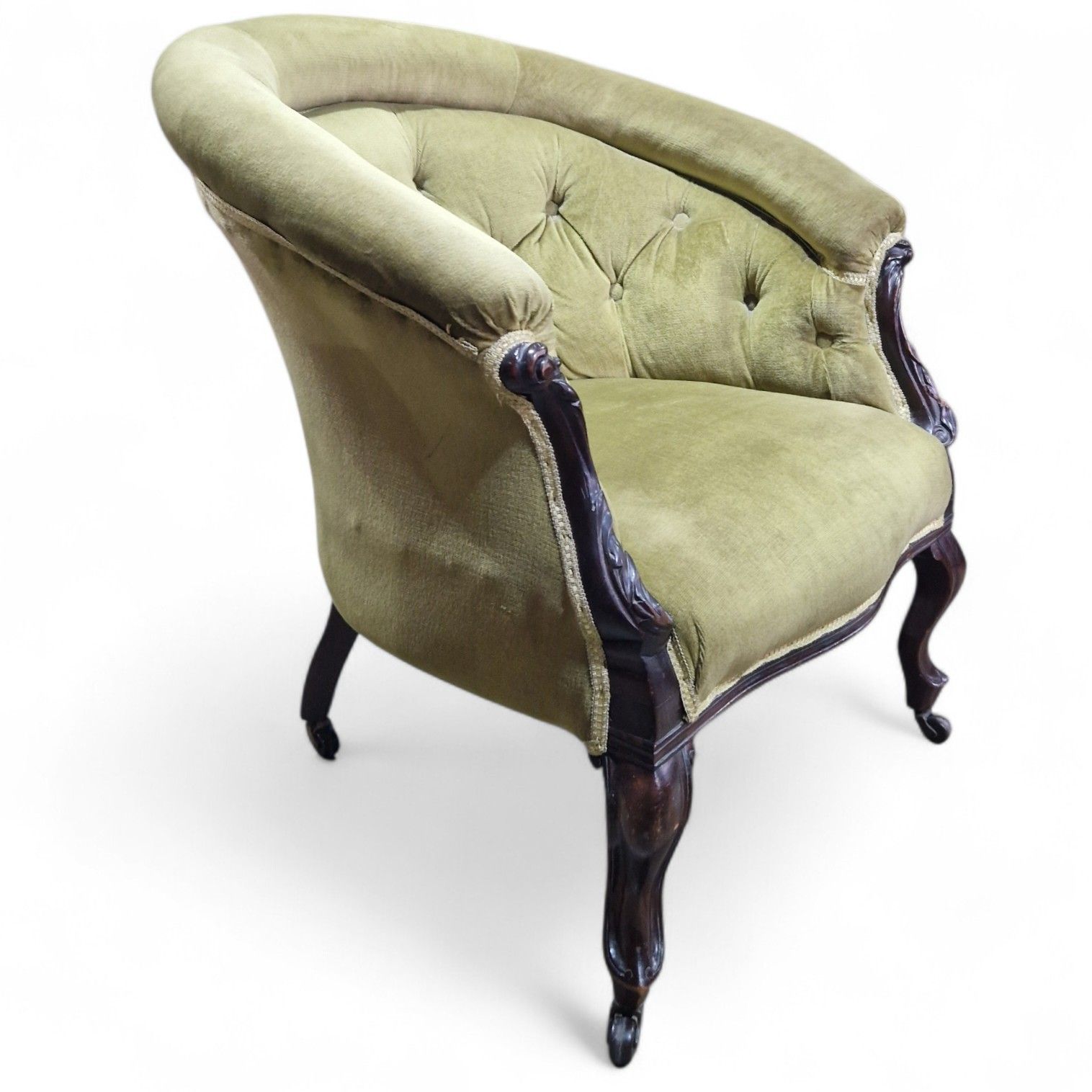 Antique Victorian Horseshoe Tub Chair Button Back Upholstered Salon Armchair photo 350.0