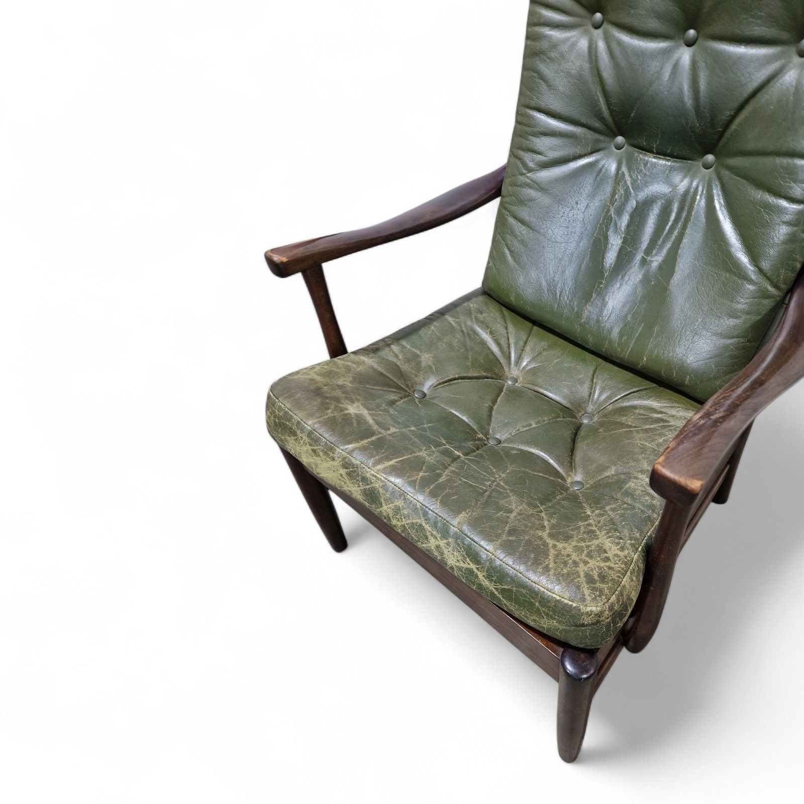Mid Century Modern Leather Armchair Green Danish Style Retro Lounge Chair photo vintage