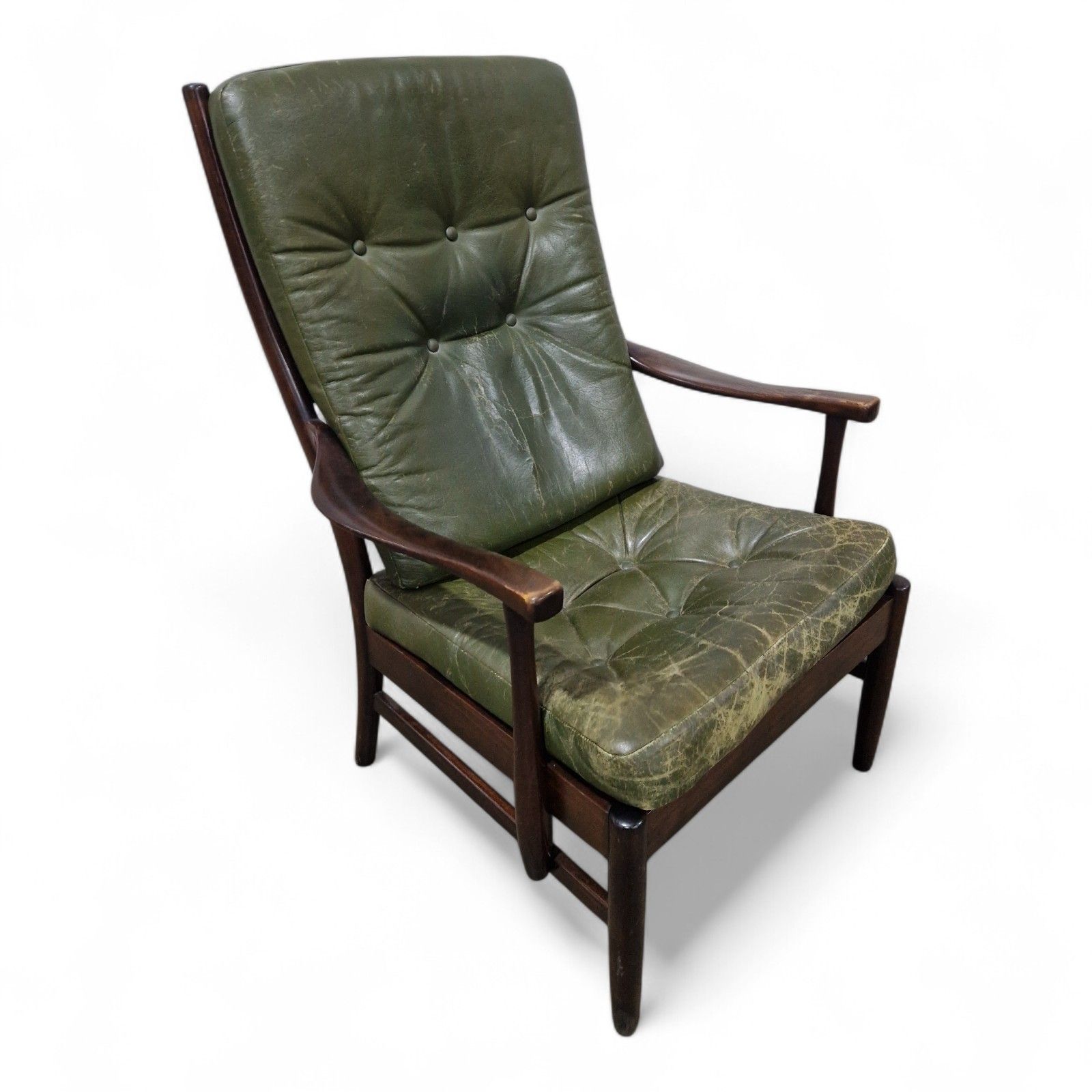 photo for sale Mid Century Modern Leather Armchair Green Danish Style Retro Lounge Chair