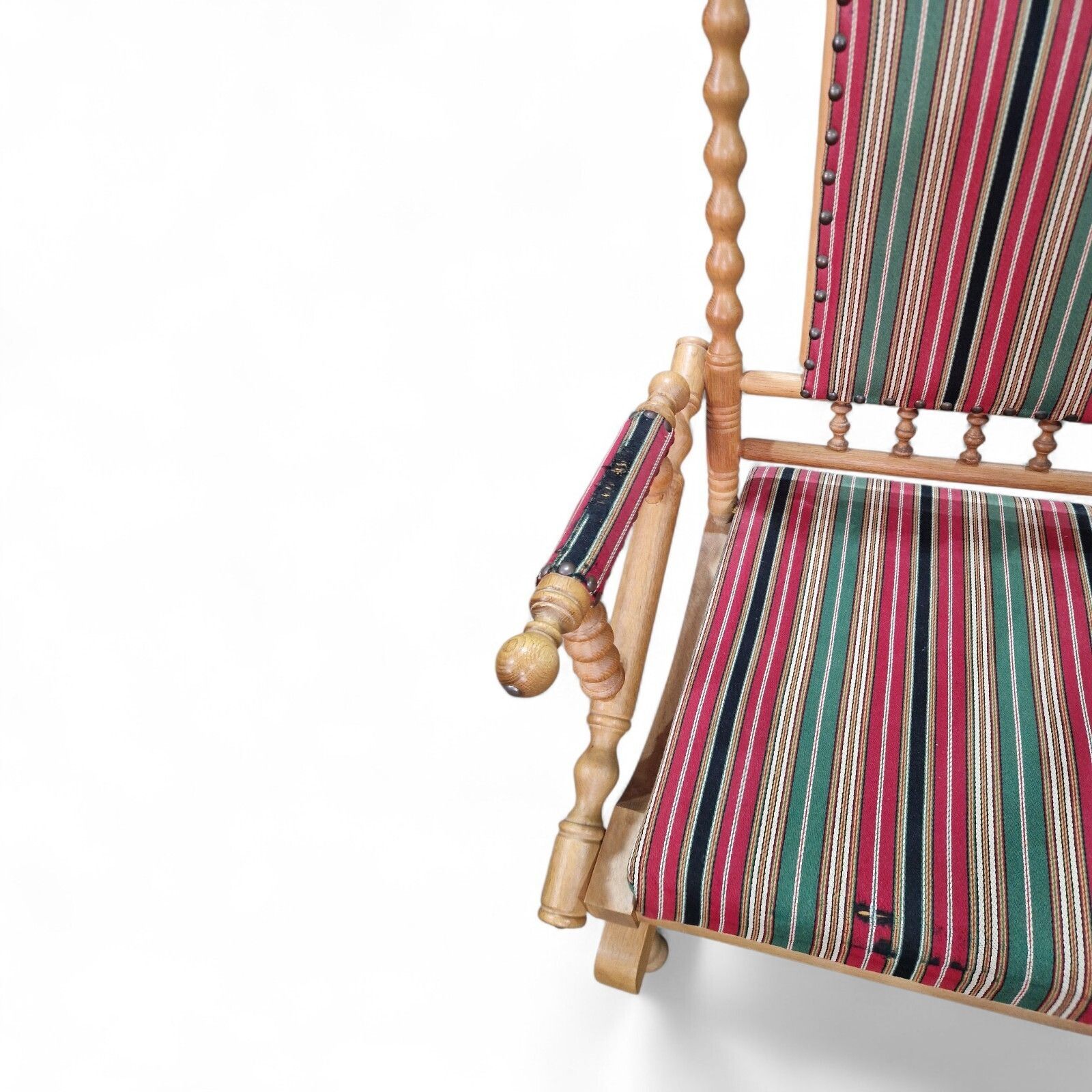 Furniture Antique Oak Rocking Chair Bobbin Turned Spindle Back Armchair Reading Chair photo