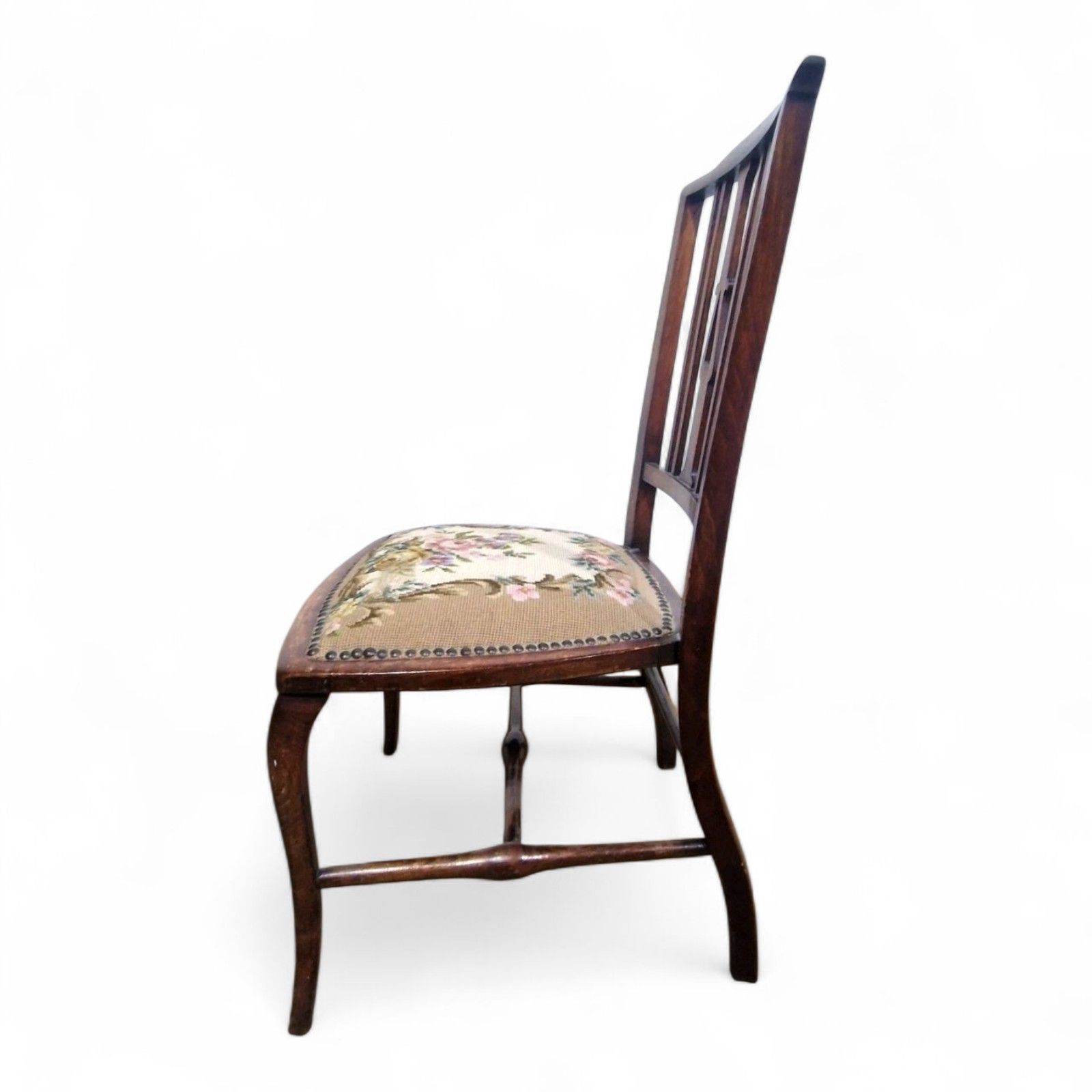 55.0 Antique Victorian Mahogany Side Chair Needlepoint Bedroom Hall Occasional Chair photo