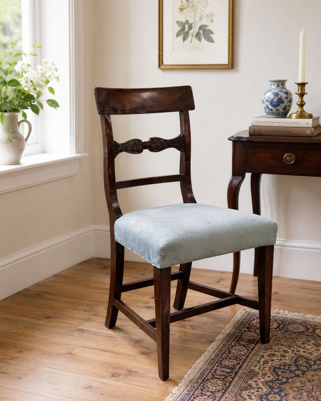 Antique Regency Mahogany Side Chair Hall Bedroom Desk Chair Carved Back Seat