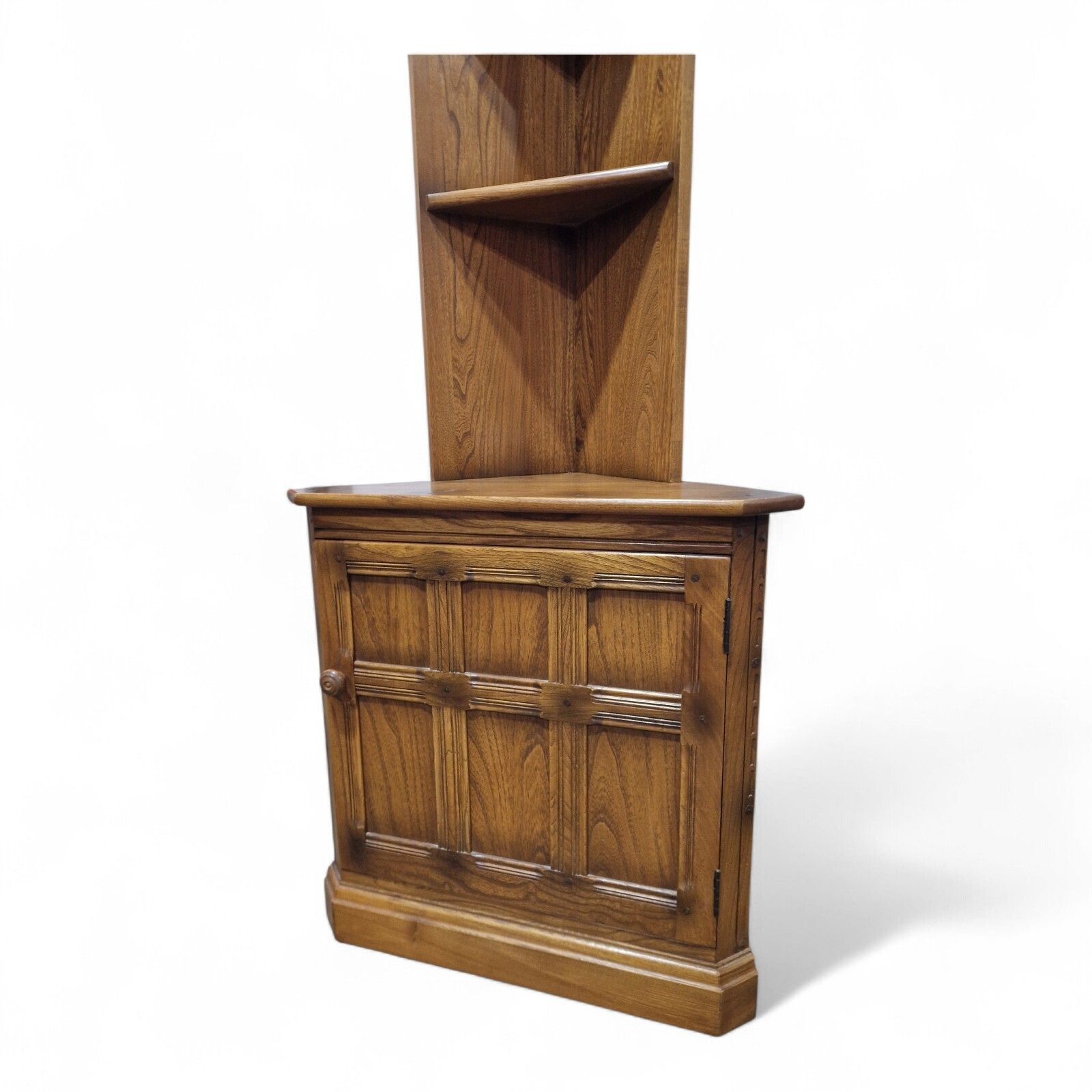 photo for sale Vintage Ercol Elm Corner Cabinet Cupboard Display Shelves Storage Unit 1 Of Pair