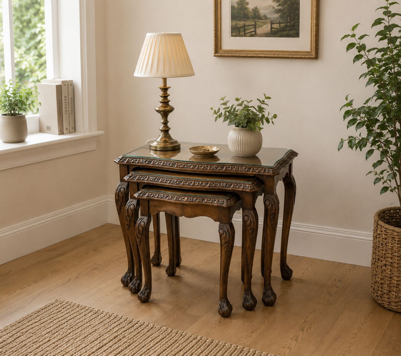Nest Of 3 Carved Side Tables Cabriole Leg Nesting Tables Occasional Tables Set