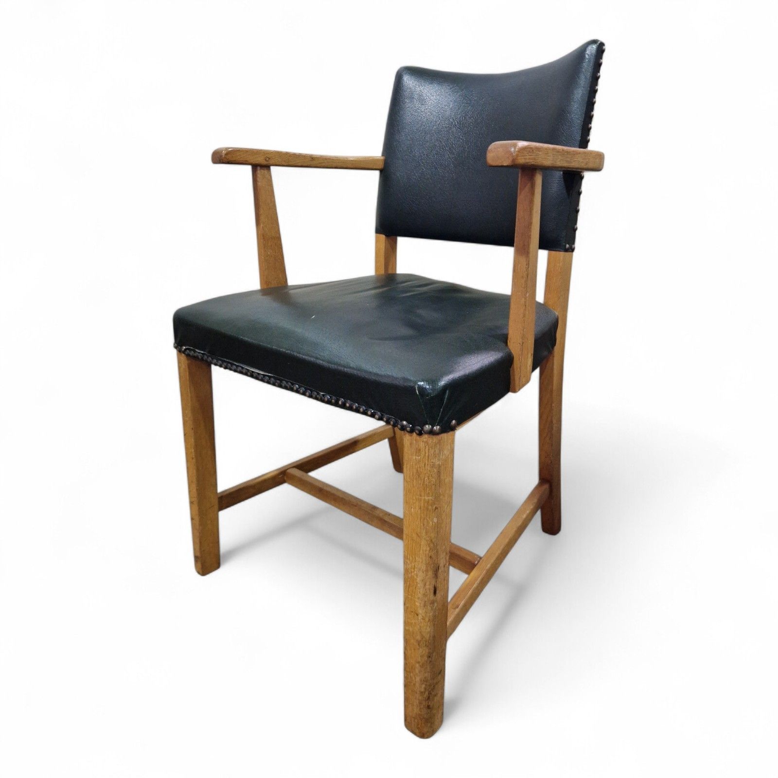 photo vintage Vintage Oak Office Desk Chair Arts & Crafts Armchair Study Library Seat