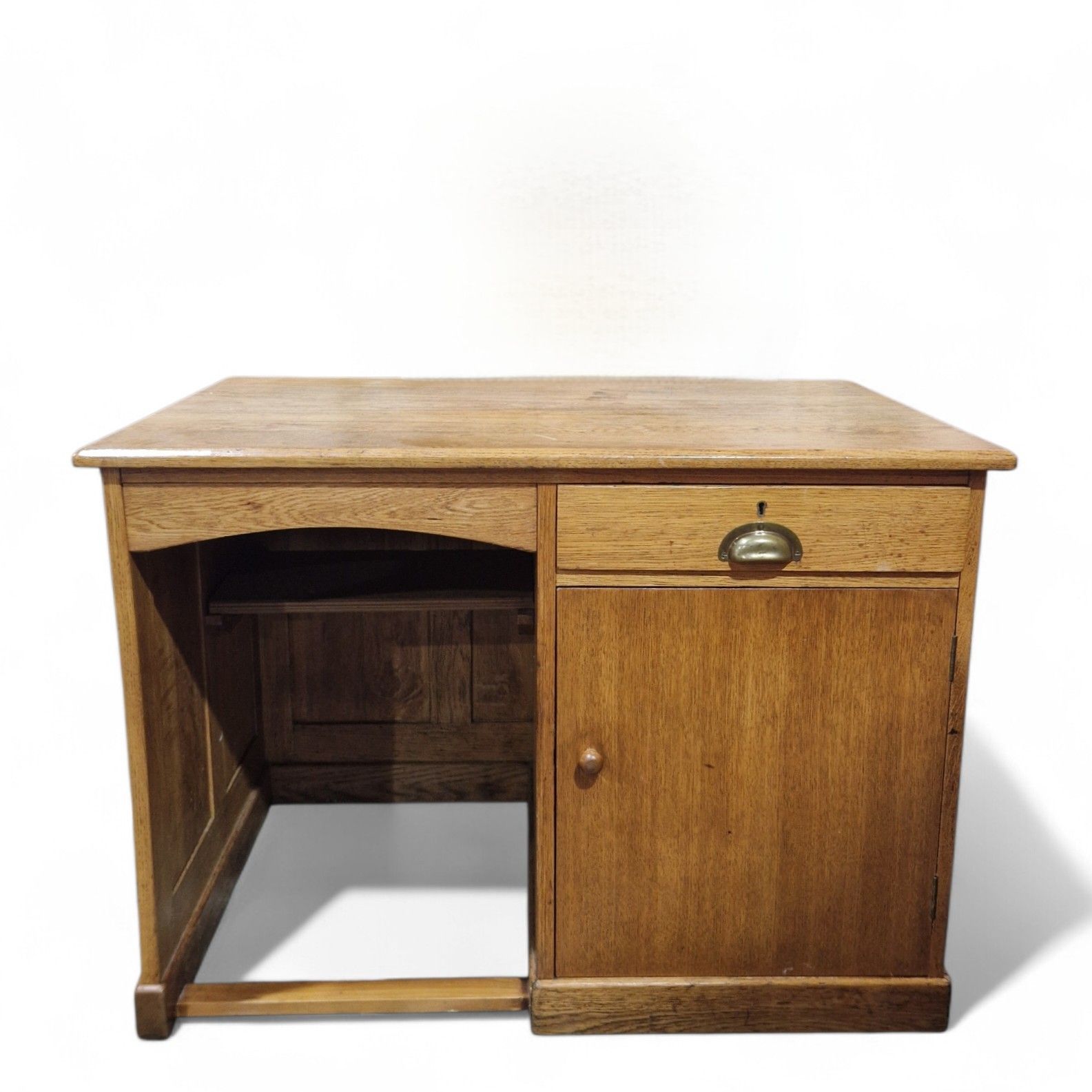 Antique Oak Single Pedestal Desk Industrial Writing Desk Panelled Office Desk photo furniture