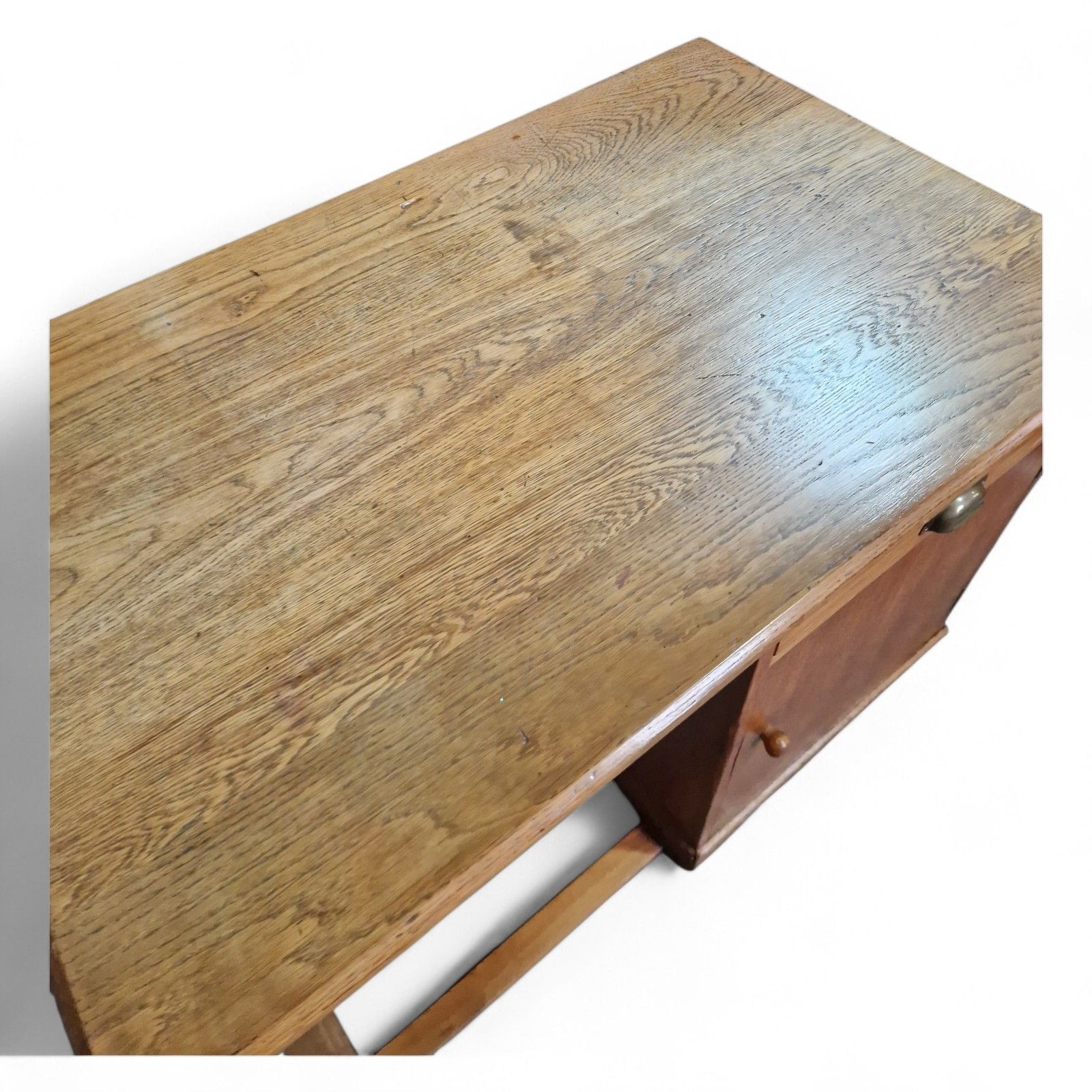 Antique Oak Single Pedestal Desk Industrial Writing Desk Panelled Office Desk photo vintage