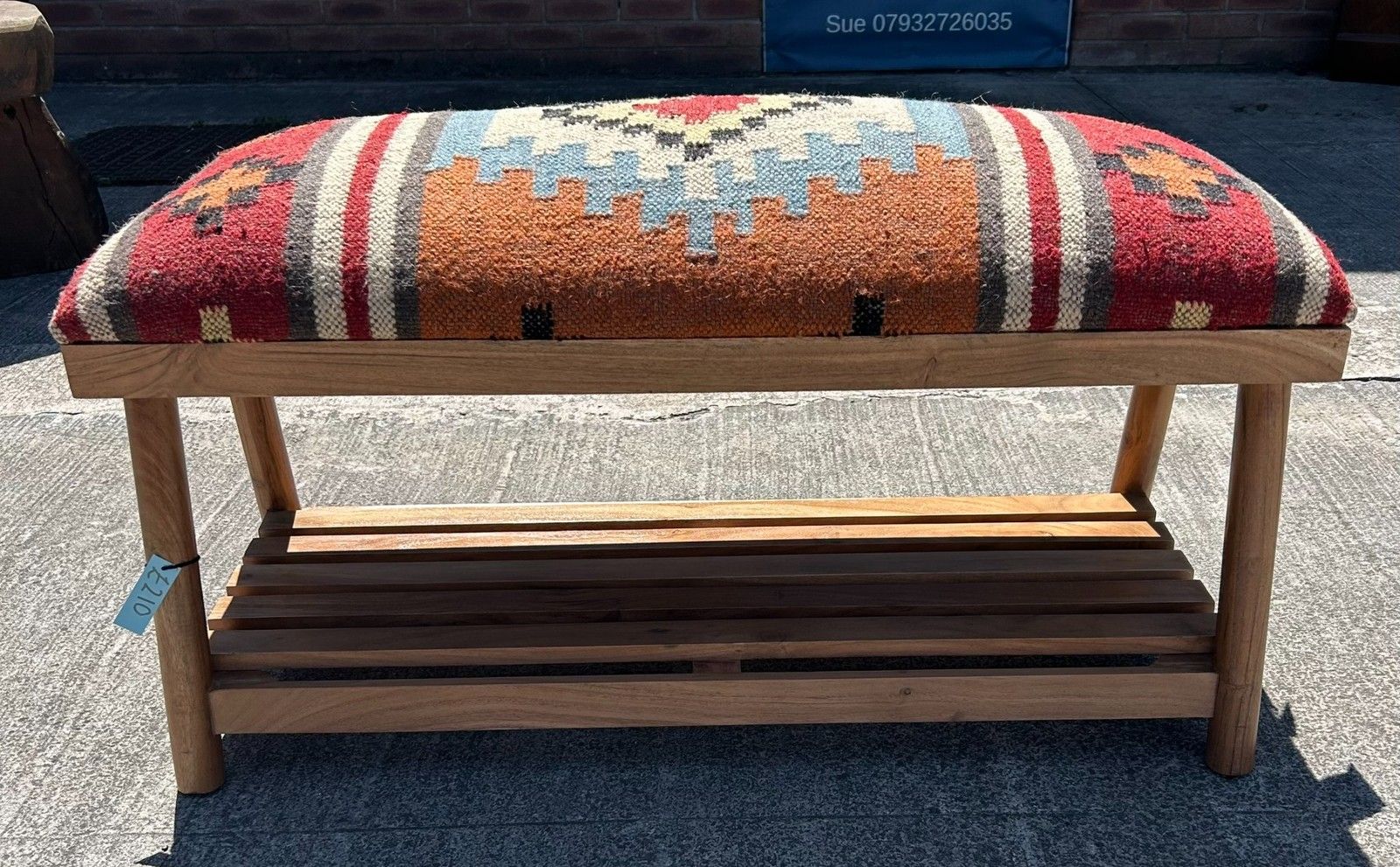 Beautiful Contemporary Kilim Kelem Flat Weave Upholstered Bench Seat With Rack photo furniture